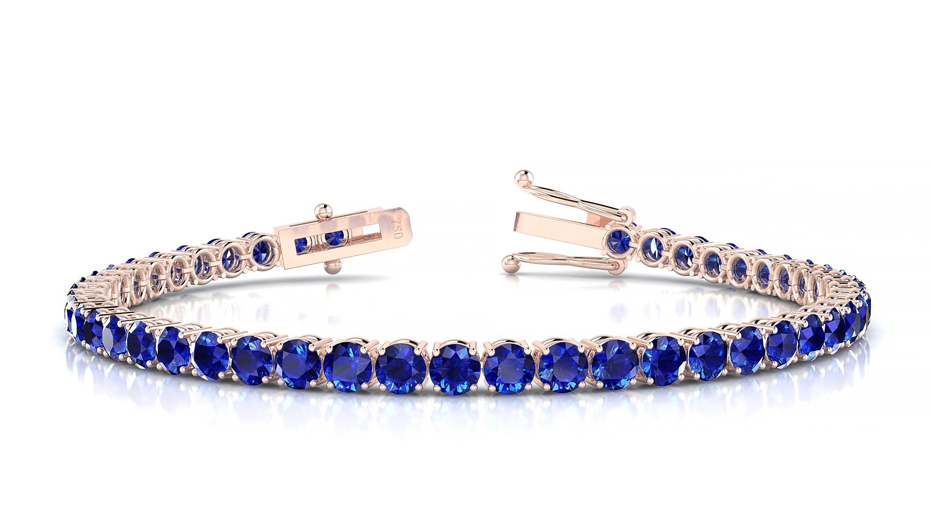 Capri | 18k Rose Gold 3.4 mm Round Natural Sapphire 17 cm Tennis Bracelet