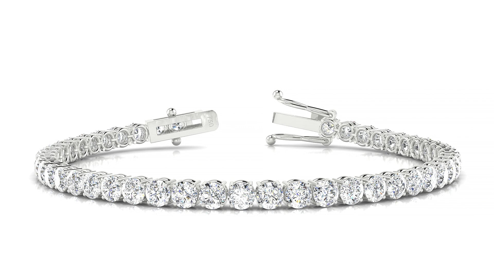 Capri | 18k White Gold 3.4 mm Round Natural Diamond 20 cm Tennis Bracelet