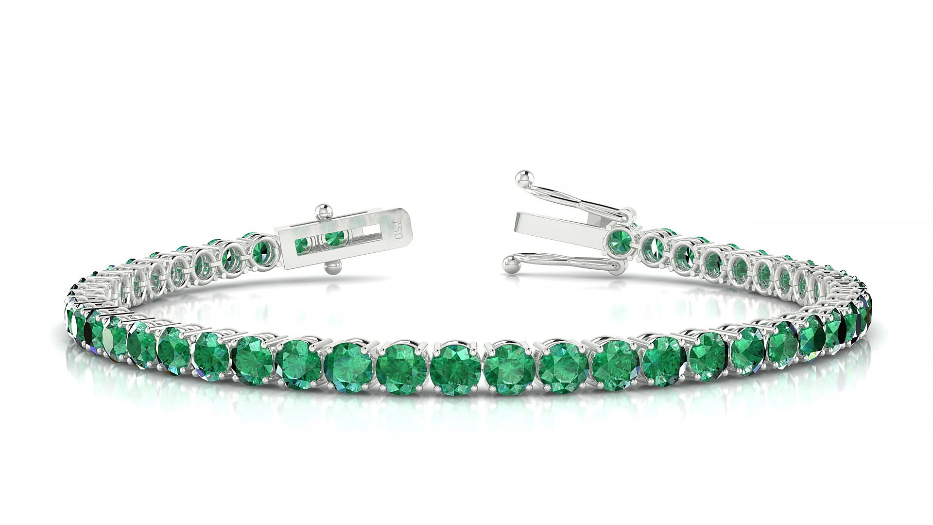 Capri | 18k White Gold 3.4 mm Round Natural Emerald 15 cm Tennis Bracelet