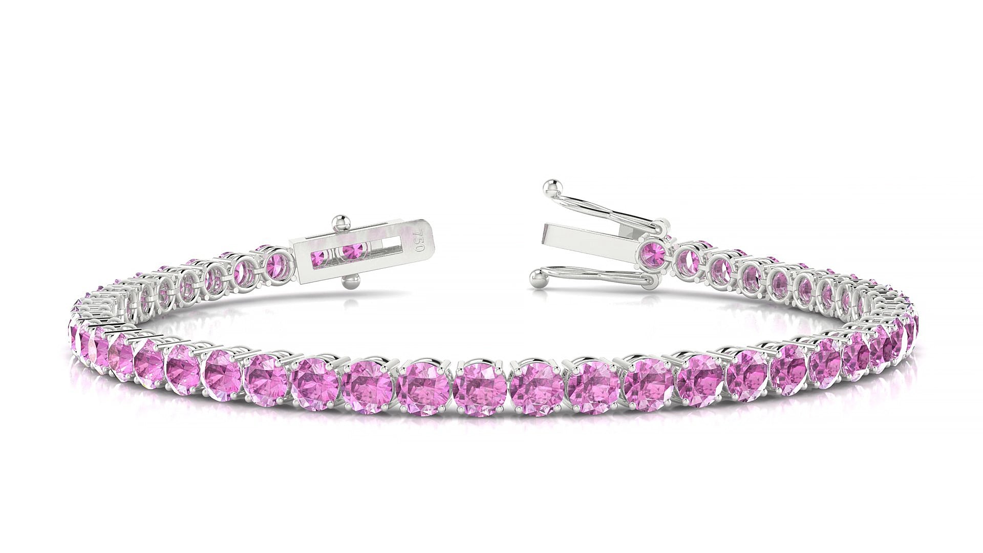 Capri | 18k White Gold 3.4 mm Round Natural Pink Sapphire 15 cm Tennis Bracelet