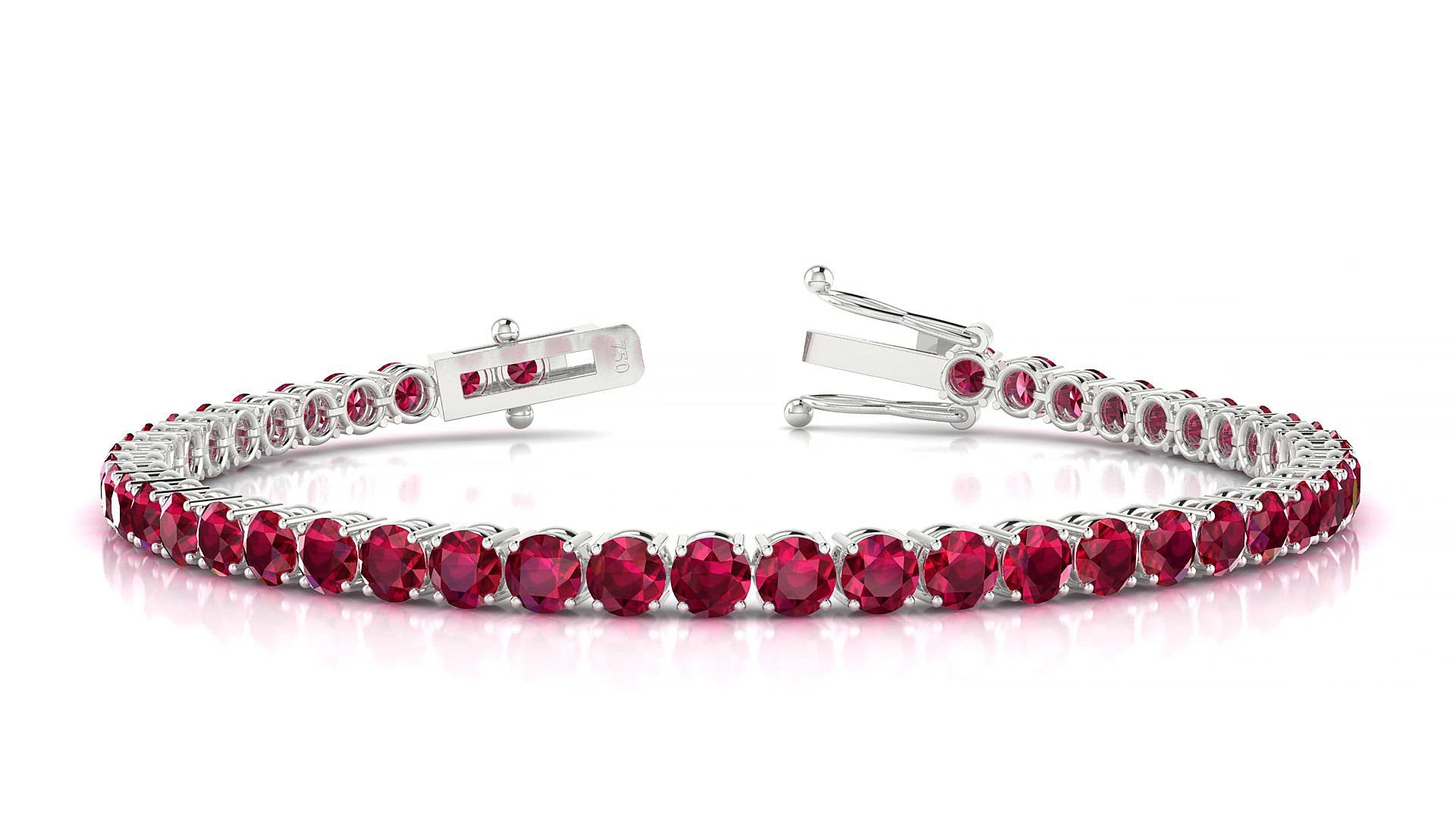 Capri | 18k White Gold 3.4 mm Round Natural Ruby 15 cm Tennis Bracelet