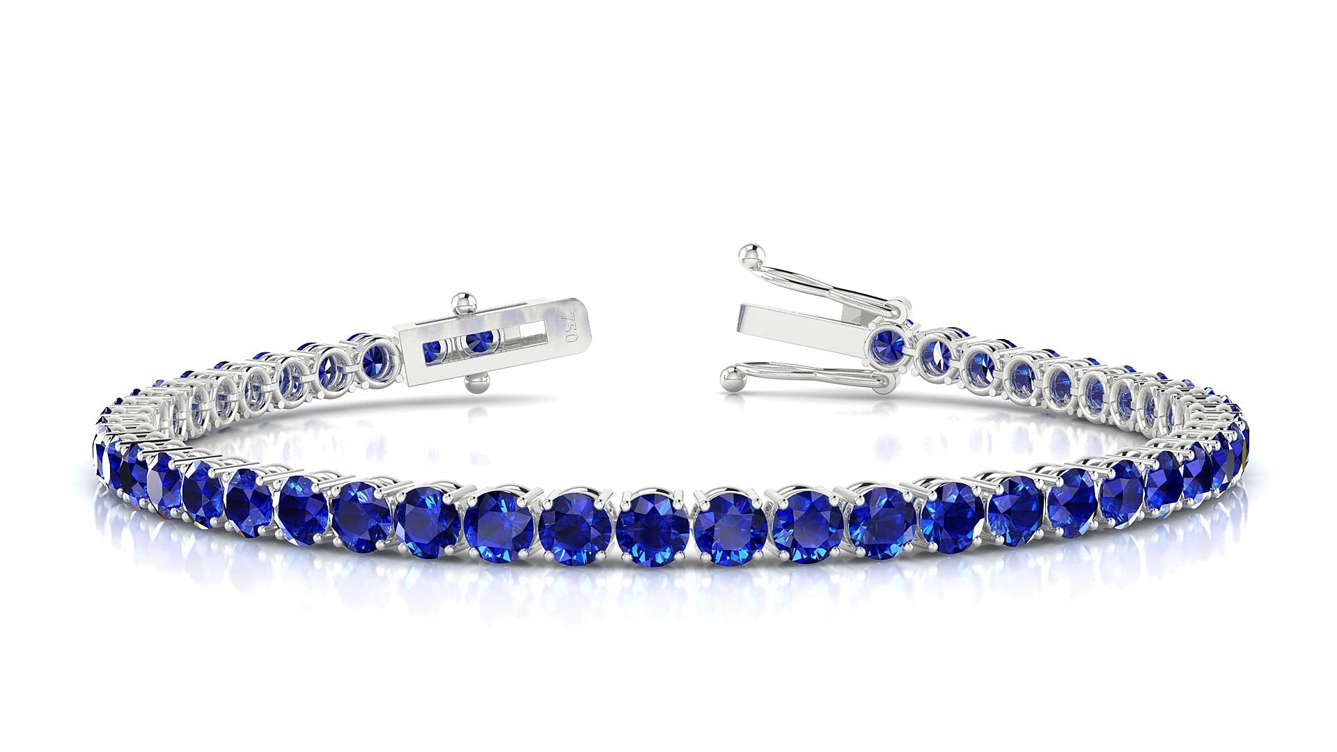 Capri | 18k White Gold 3.4 mm Round Natural Sapphire 15 cm Tennis Bracelet