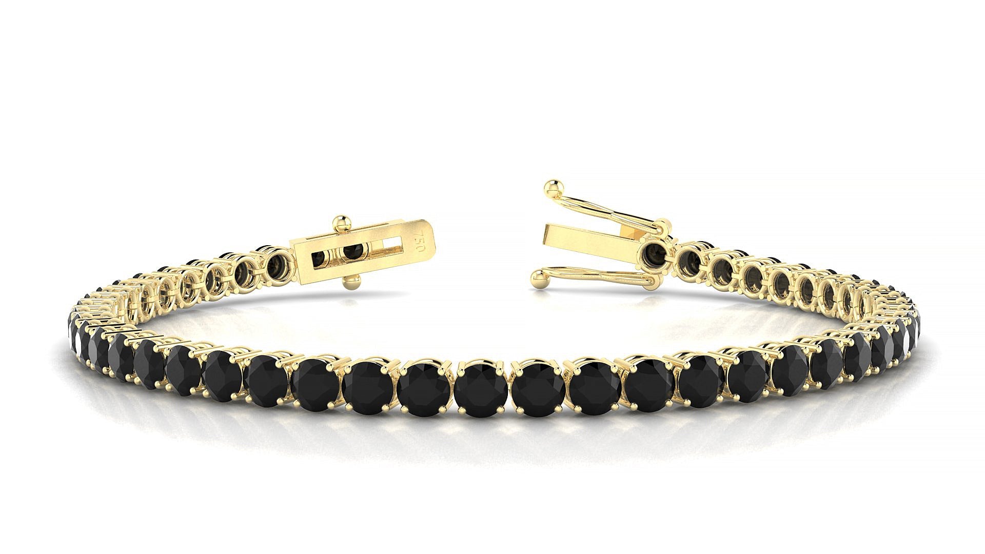 Capri | 18k Yellow Gold 3.4 mm Round Natural Black Diamond Tennis Bracelet