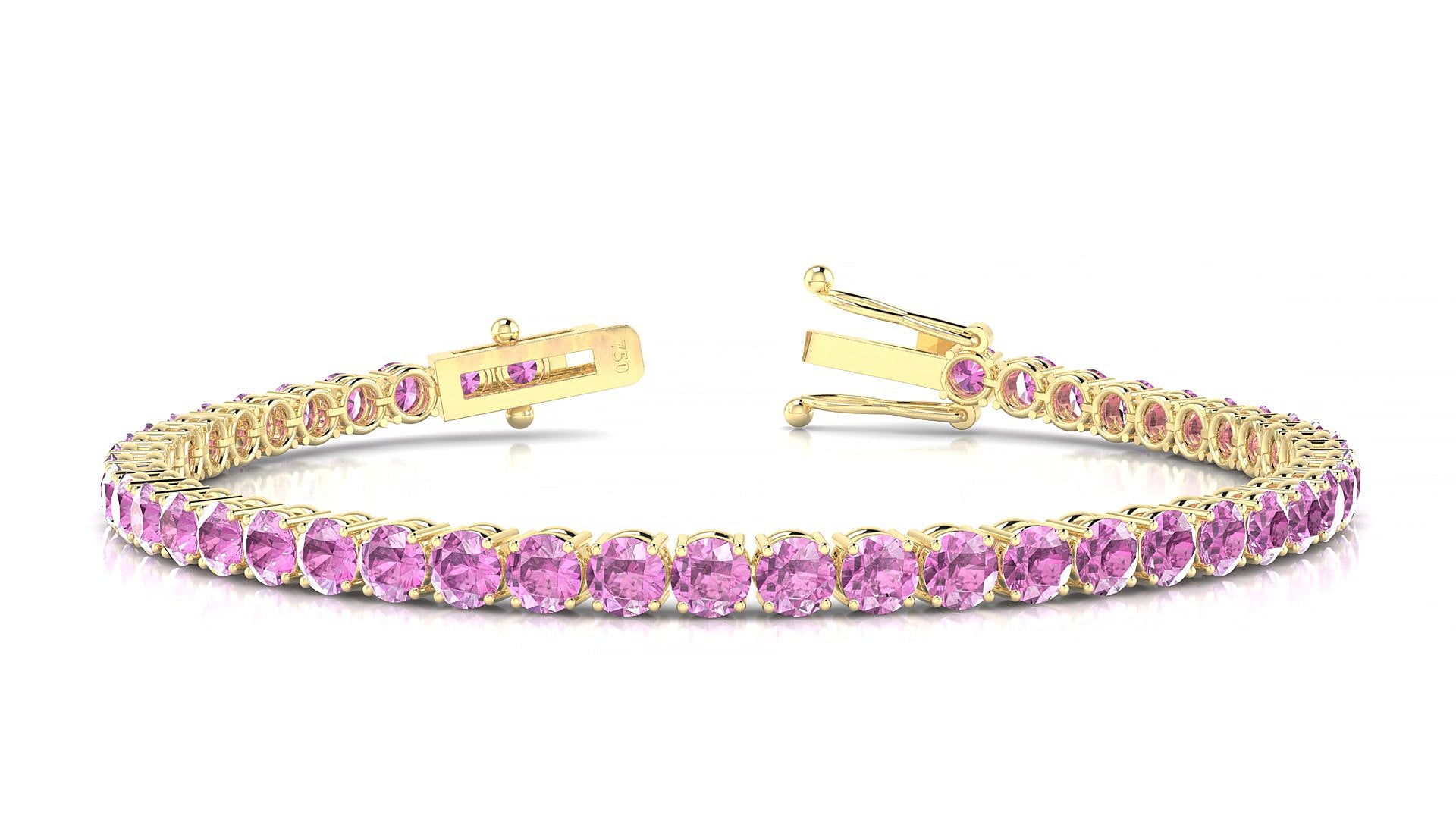 Capri | 18k Yellow Gold 3.4 mm Round Natural Pink Sapphire 19 cm Tennis Bracelet