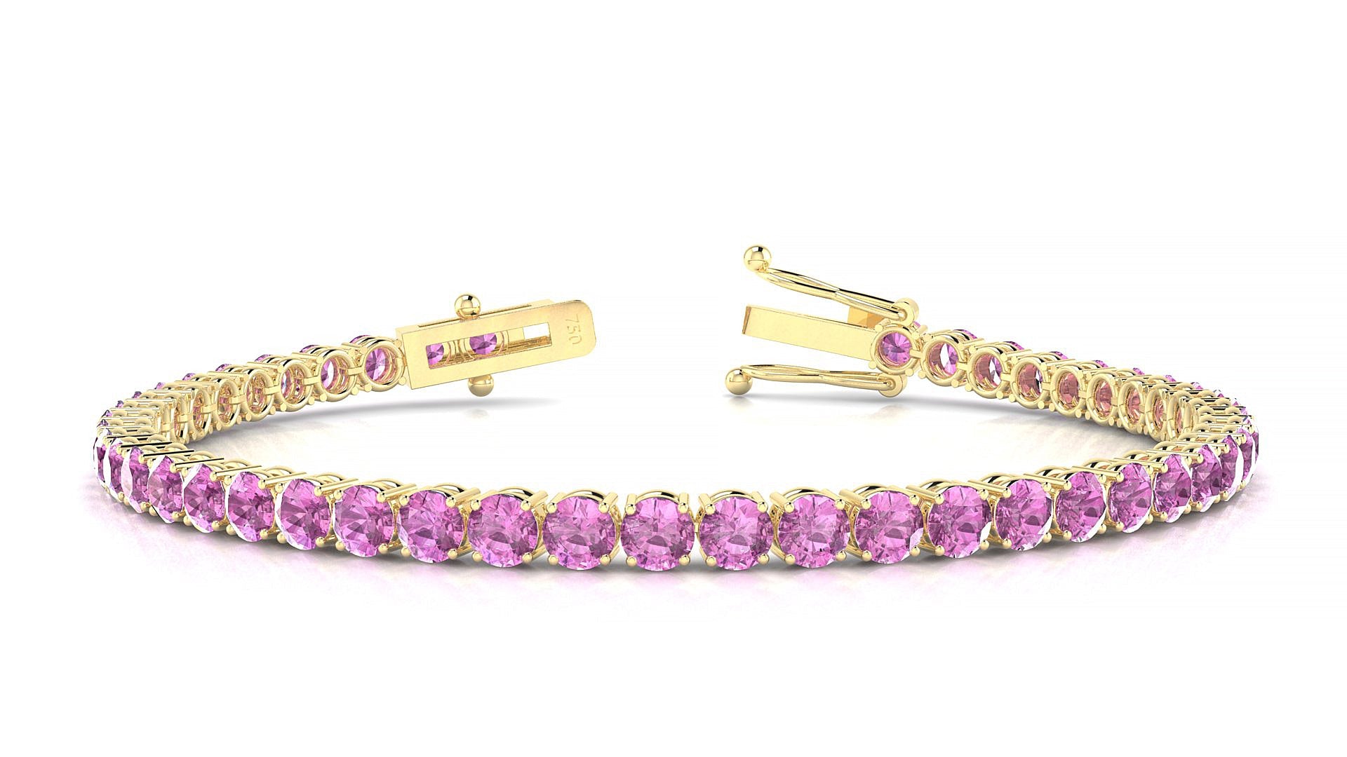 Capri | 18k Yellow Gold 3.4 mm Round Natural Pink Sapphire Tennis Bracelet