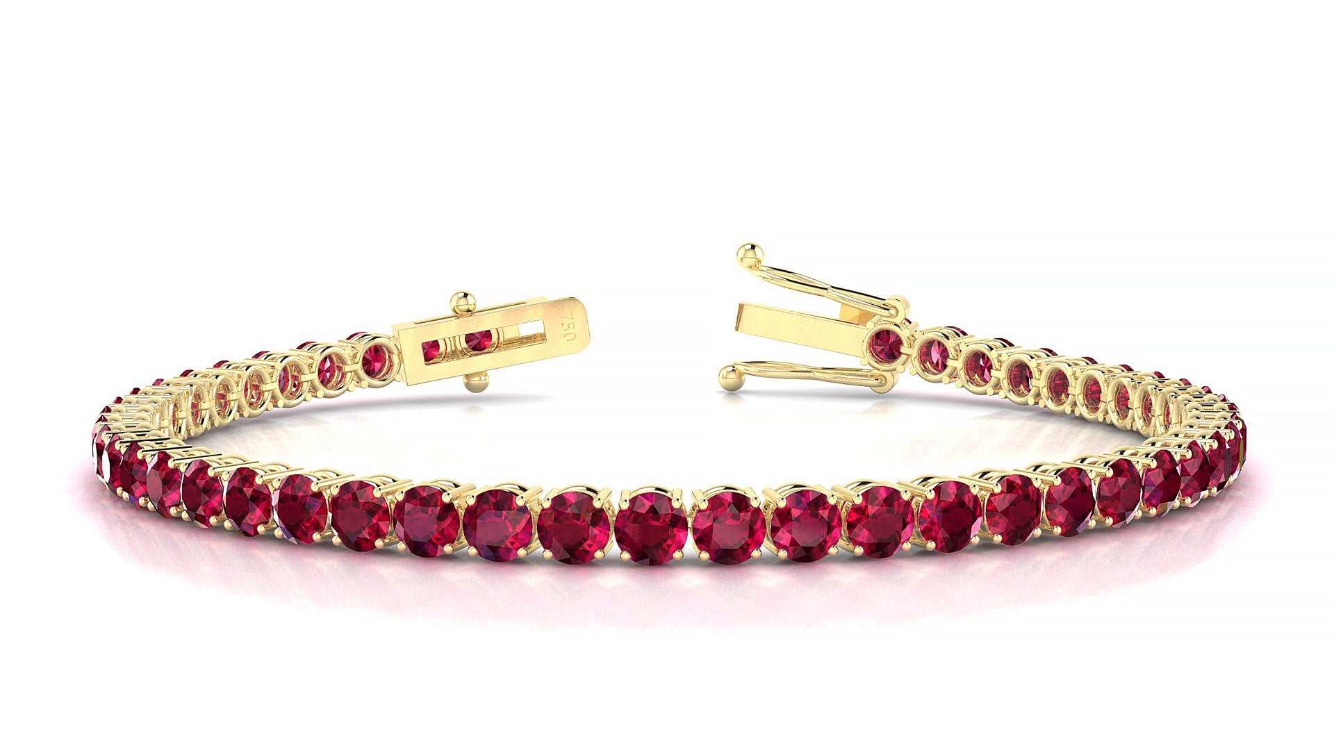 Capri | 18k Yellow Gold 3.4 mm Round Natural Ruby Tennis Bracelet