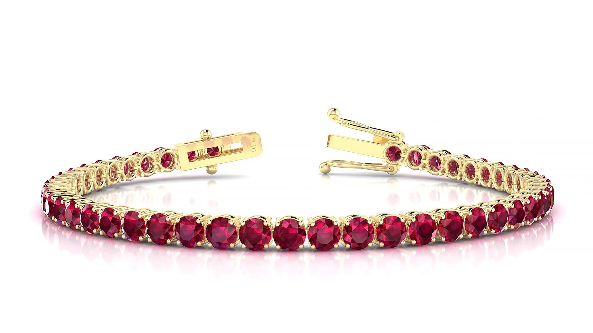 Capri | 18k Yellow Gold 3.4 mm Round Natural Ruby 15 cm Tennis Bracelet