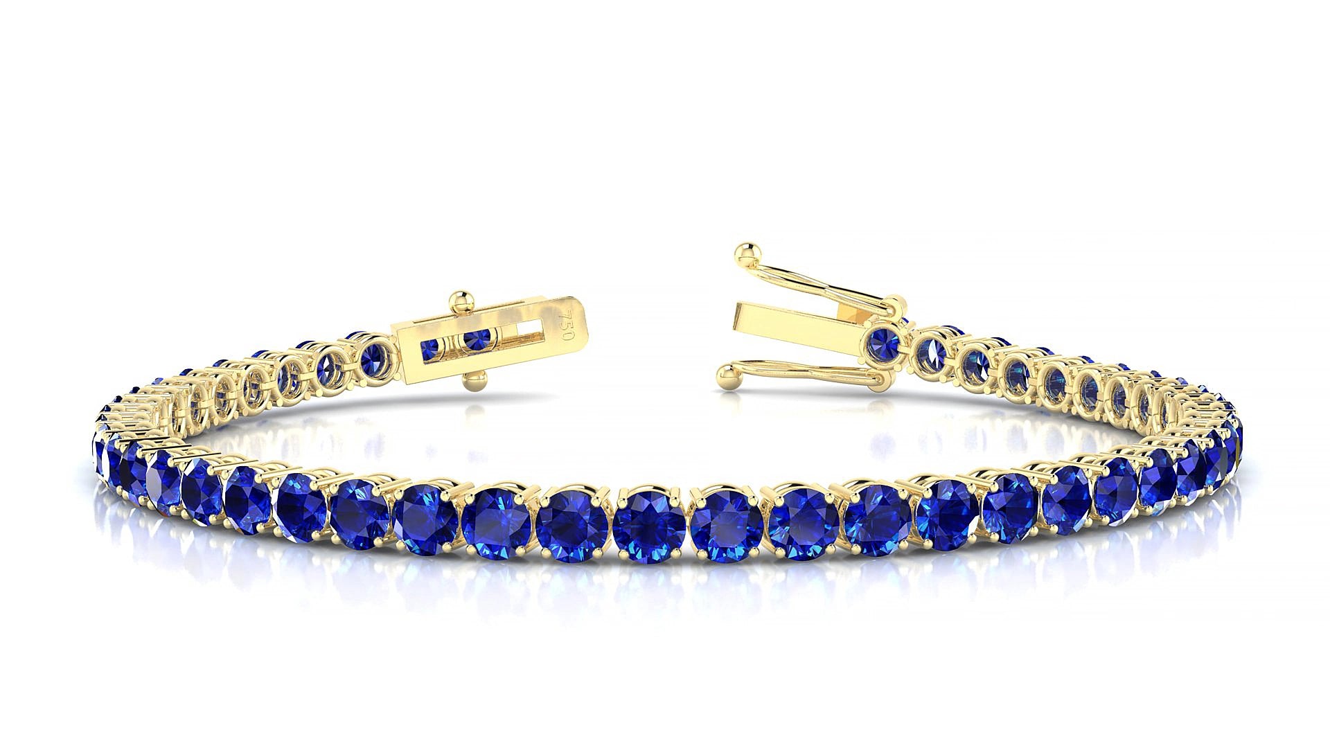 Capri | 18k Yellow Gold 3.4 mm Round Natural Sapphire 15 cm Tennis Bracelet