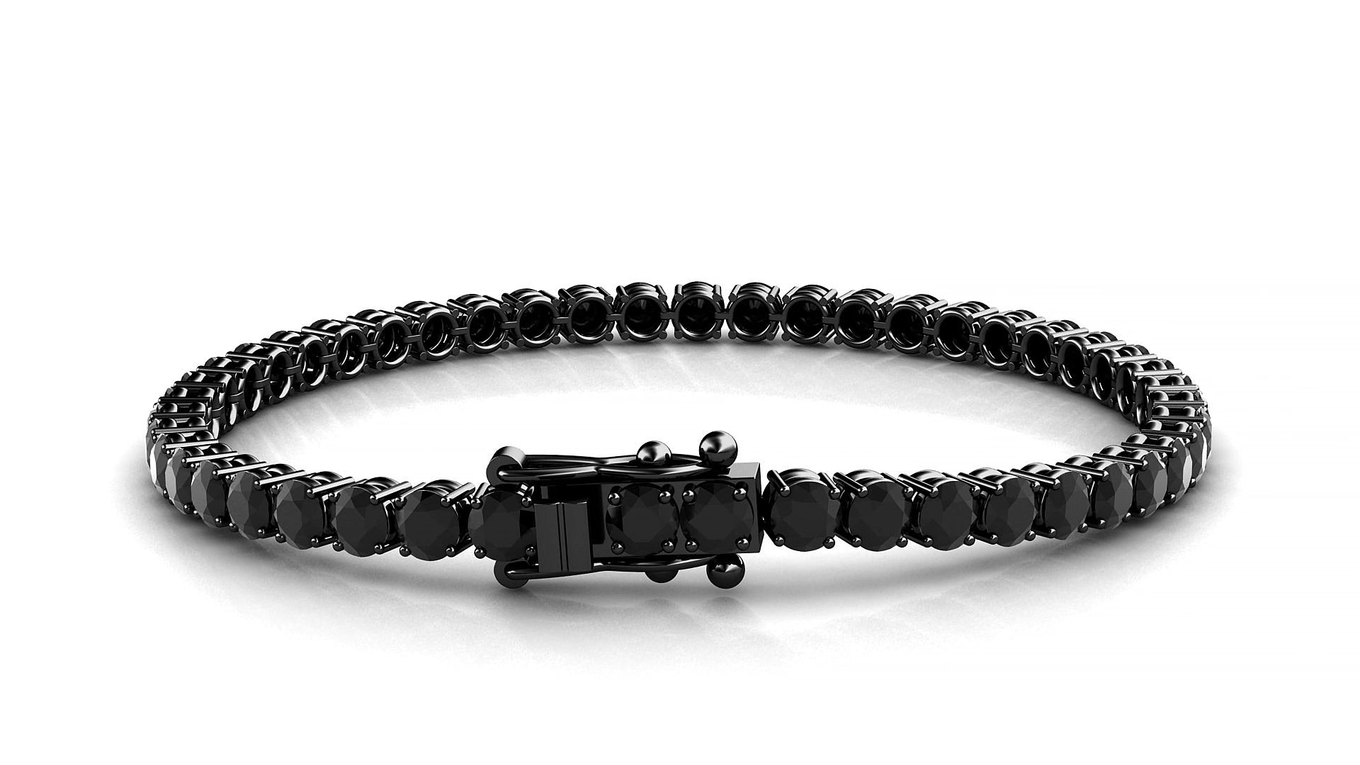 Capri | 18k Black Gold 3.4 mm Round Natural Black Diamond 15 cm Tennis Bracelet
