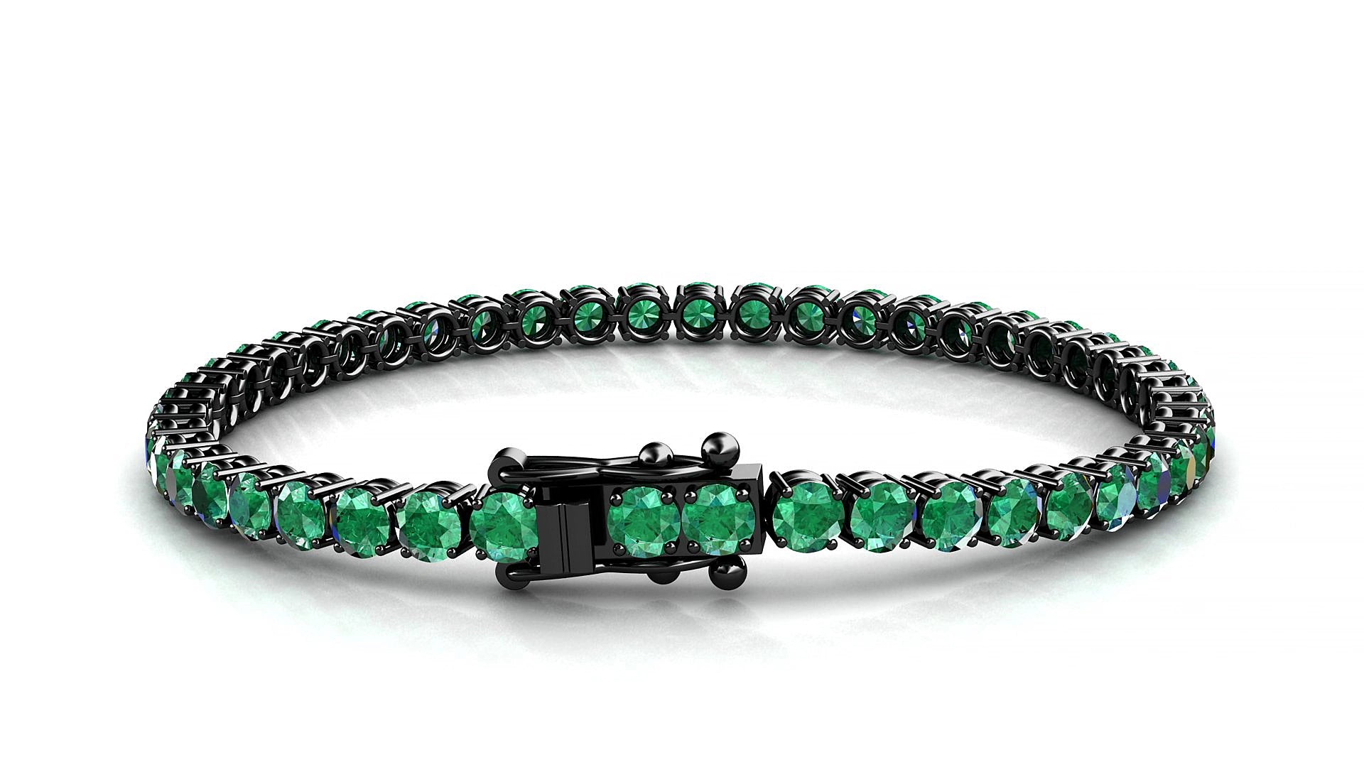 Capri | 18k Black Gold 3.4 mm Round Natural Emerald 19 cm Tennis Bracelet