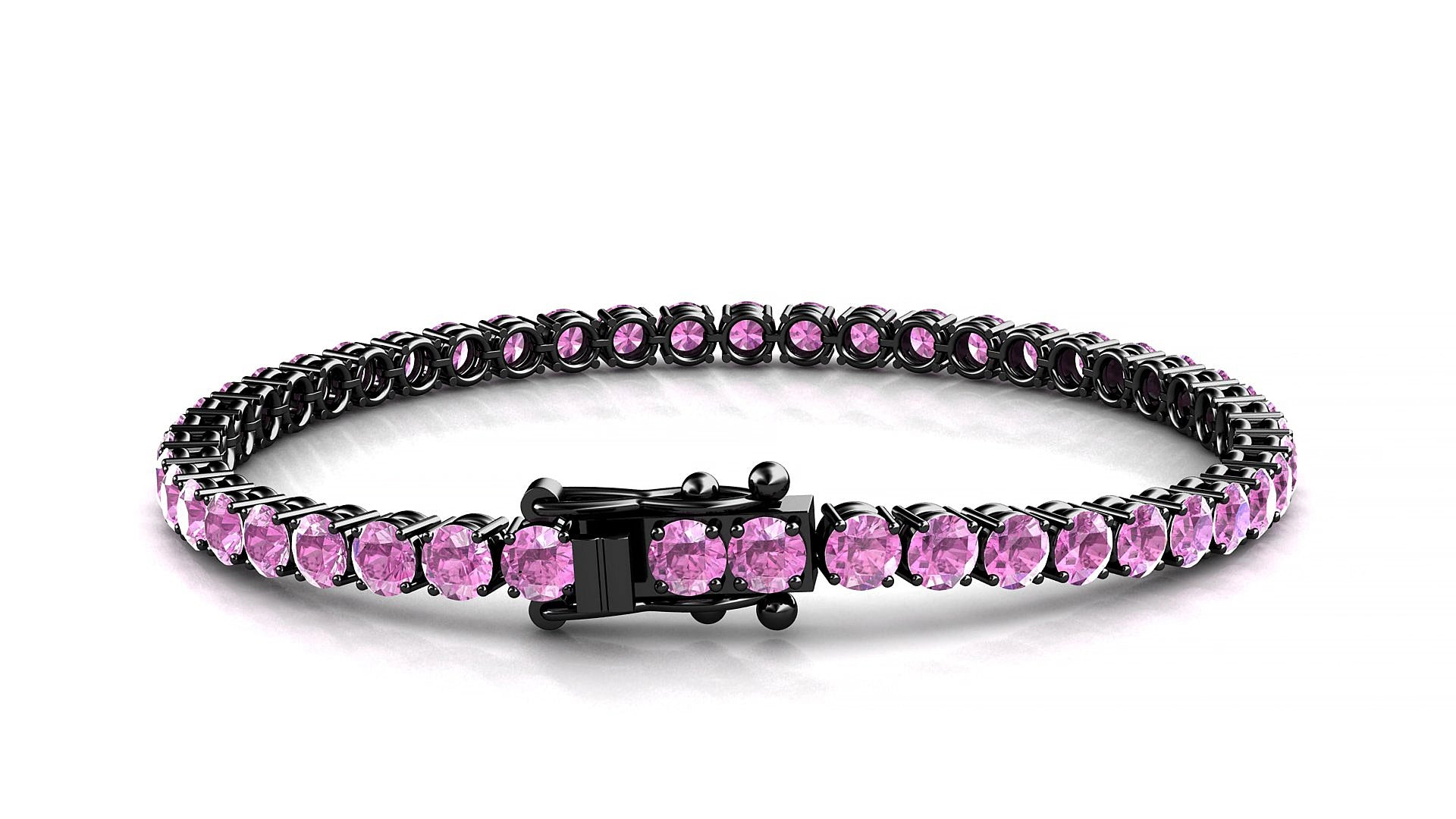 Capri | 18k Black Gold 3.4 mm Round Natural Pink Sapphire 17 cm Tennis Bracelet