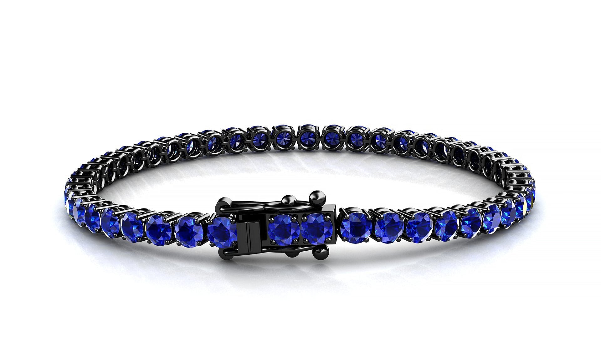 Capri | 18k Black Gold 3.4 mm Round Natural Sapphire Tennis Bracelet