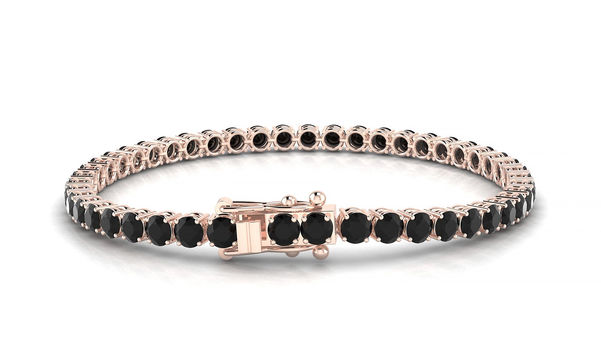 Capri | 18k Rose Gold 3.4 mm Round Natural Black Diamond 17 cm Tennis Bracelet