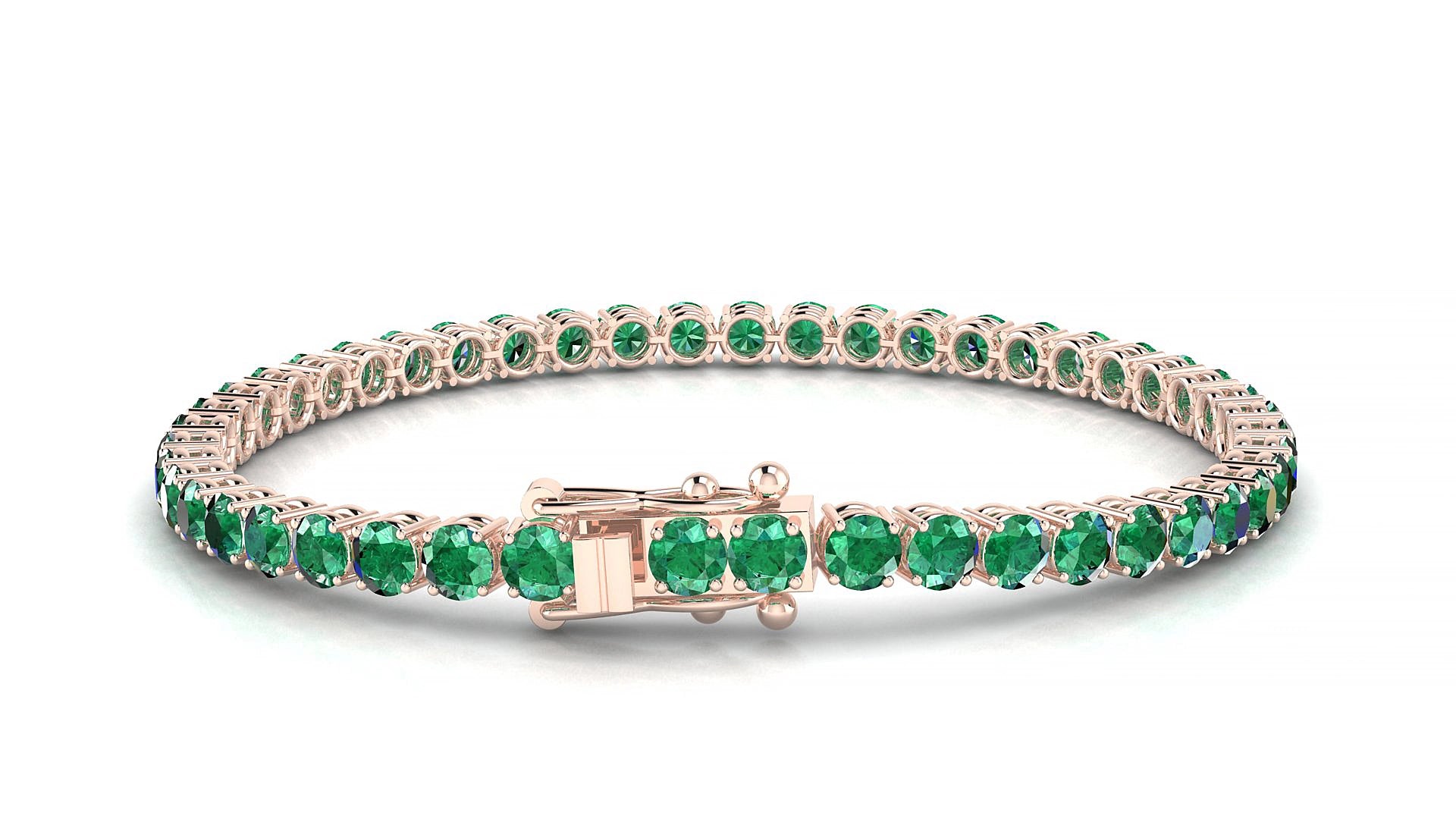 Capri | 18k Rose Gold 3.4 mm Round Natural Emerald 17 cm Tennis Bracelet