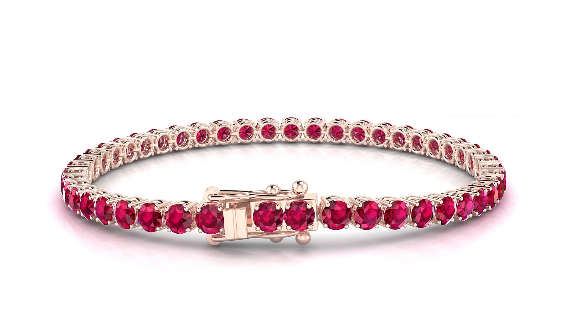 Capri | 18k Rose Gold 3.4 mm Round Natural Ruby 15 cm Tennis Bracelet
