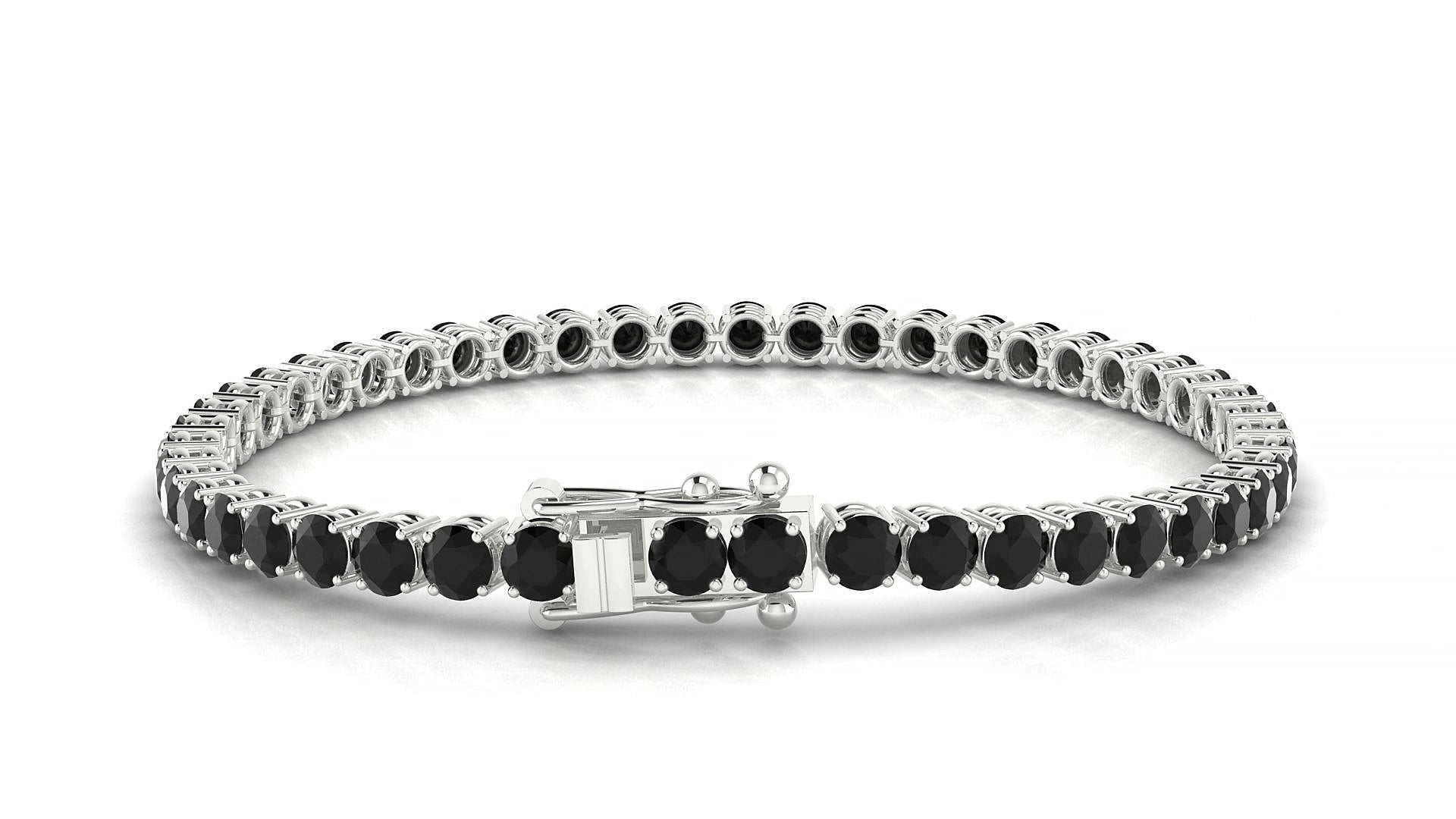 Capri | 18k White Gold 3.4 mm Round Natural Black Diamond 16 cm Tennis Bracelet