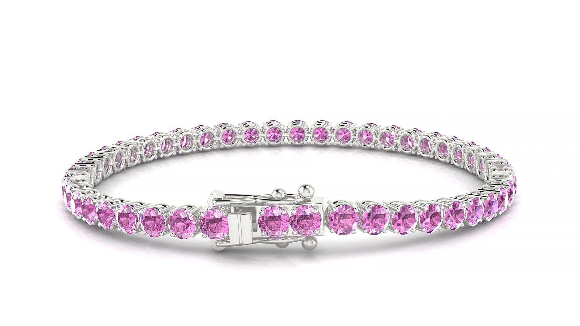 Capri | 18k White Gold 3.4 mm Round Natural Pink Sapphire 20 cm Tennis Bracelet