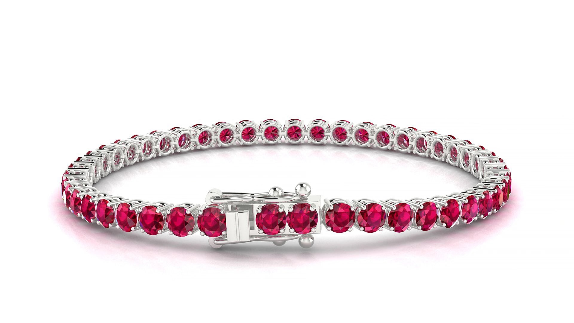 Capri | 18k White Gold 3.4 mm Round Natural Ruby 15 cm Tennis Bracelet