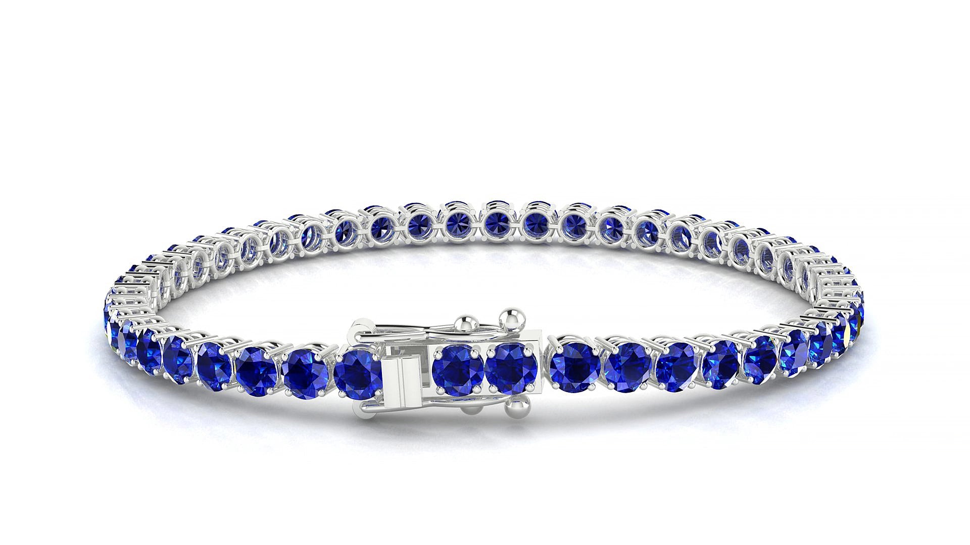 Capri | 18k White Gold 3.4 mm Round Natural Sapphire 18 cm Tennis Bracelet
