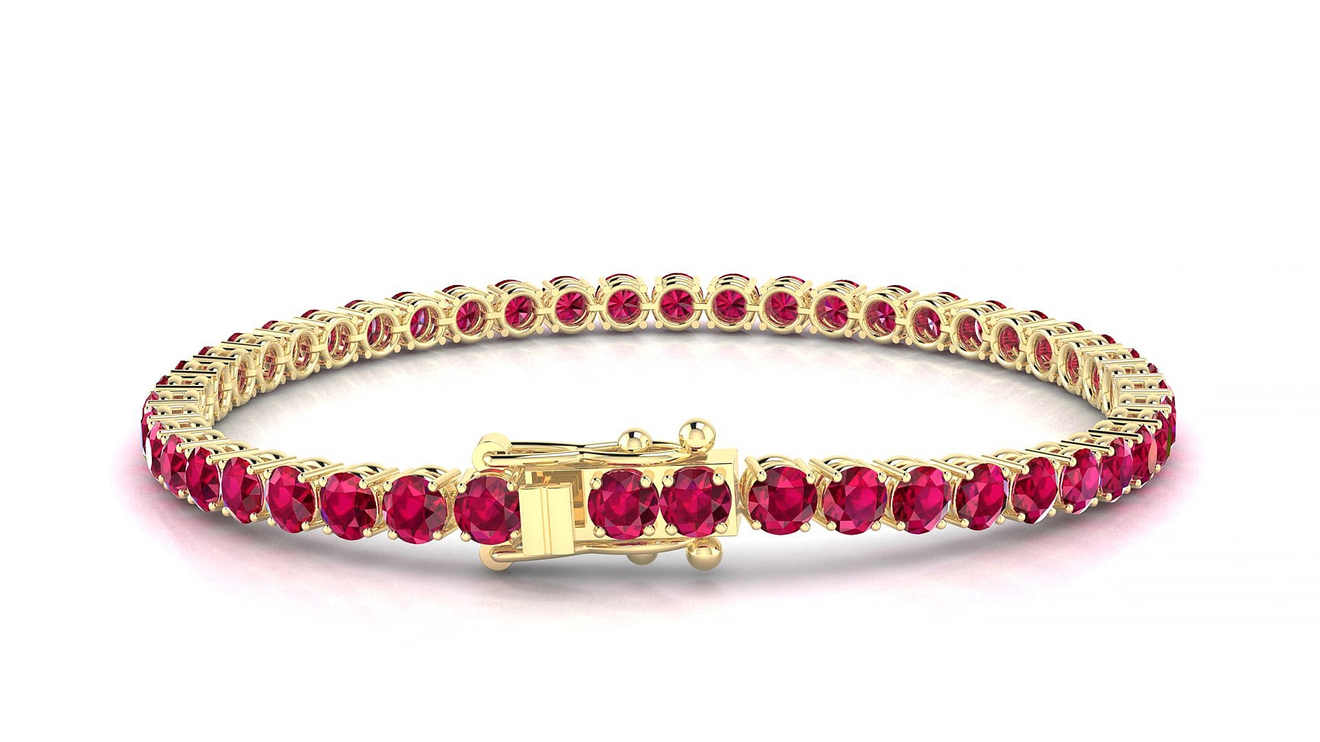 Capri | 18k Yellow Gold 3.4 mm Round Natural Ruby 16 cm Tennis Bracelet