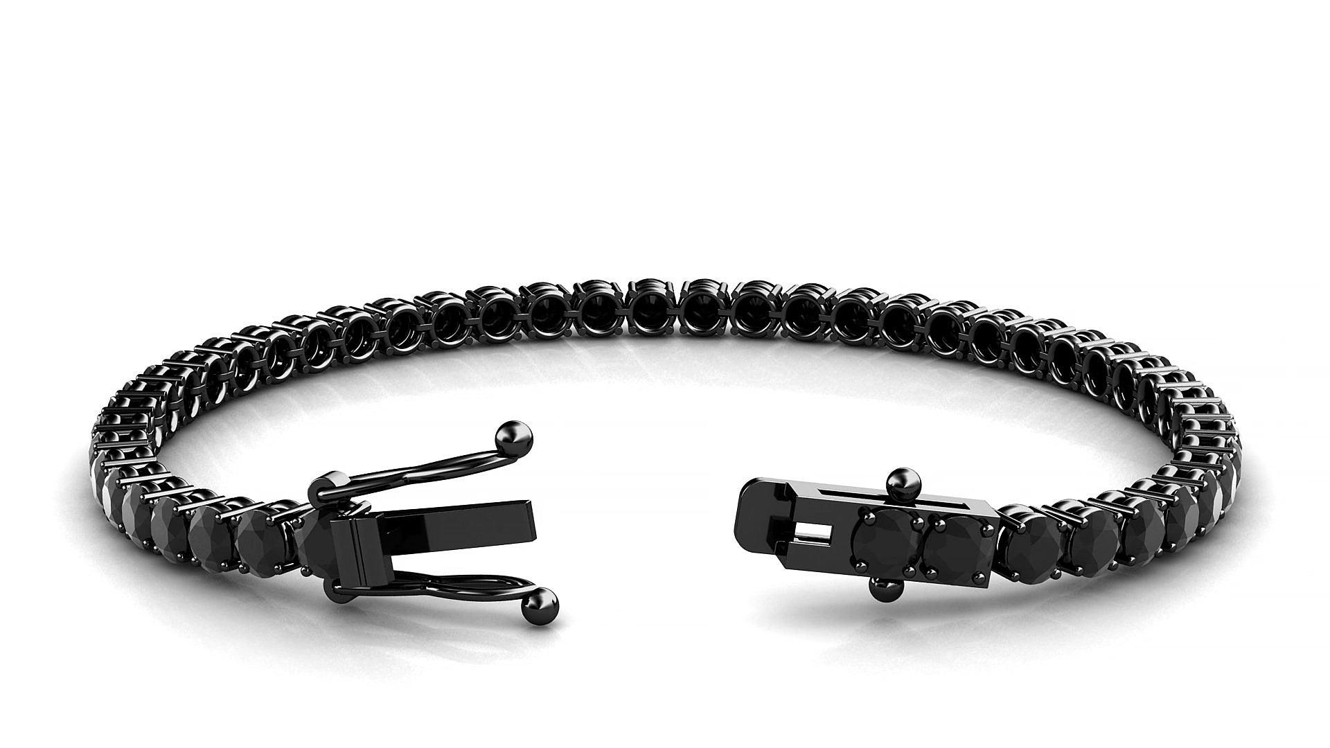 Capri | 18k Black Gold 3.4 mm Round Natural Black Diamond 20 cm Tennis Bracelet