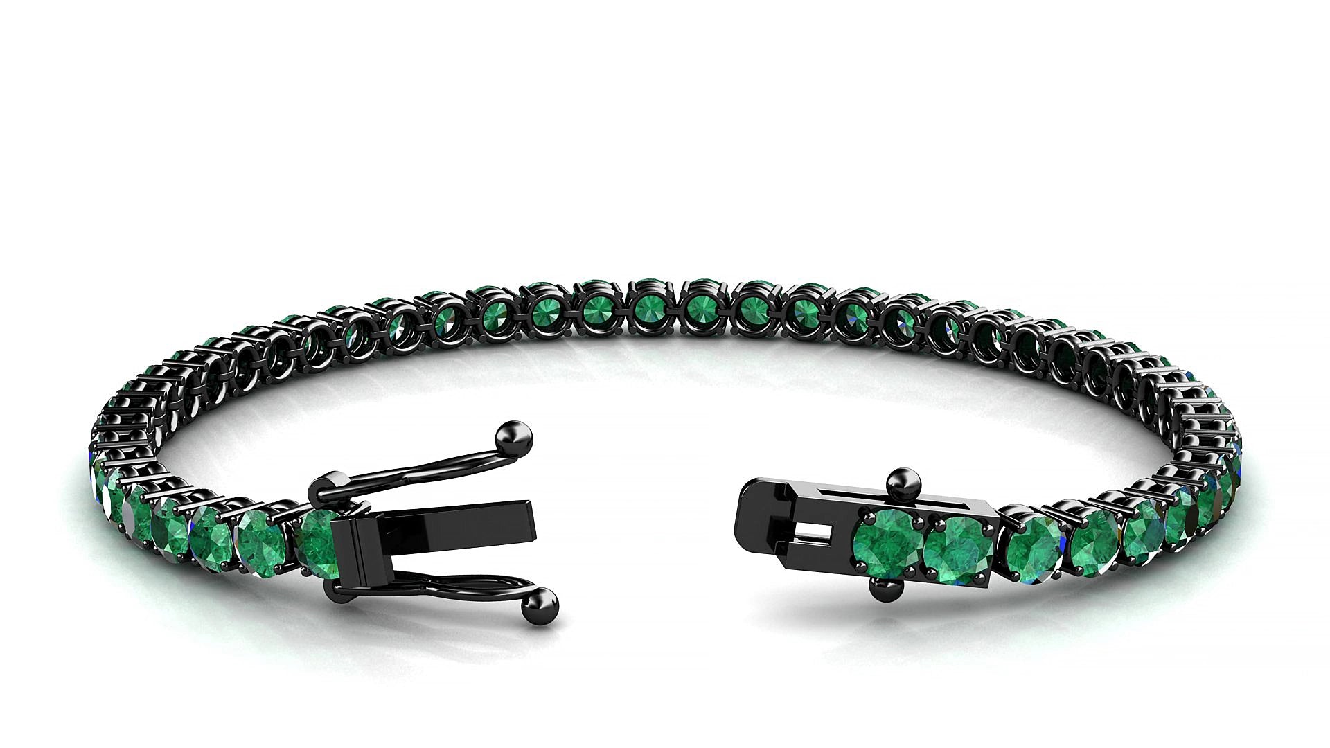 Capri | 18k Black Gold 3.4 mm Round Natural Emerald 16 cm Tennis Bracelet