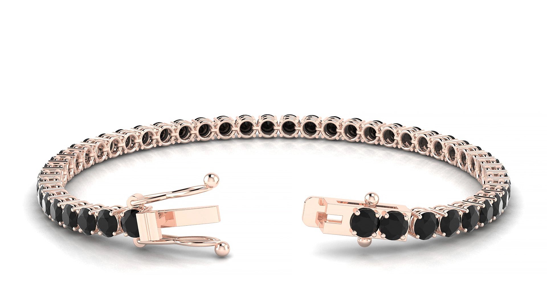 Capri | 18k Rose Gold 3.4 mm Round Natural Black Diamond 16 cm Tennis Bracelet