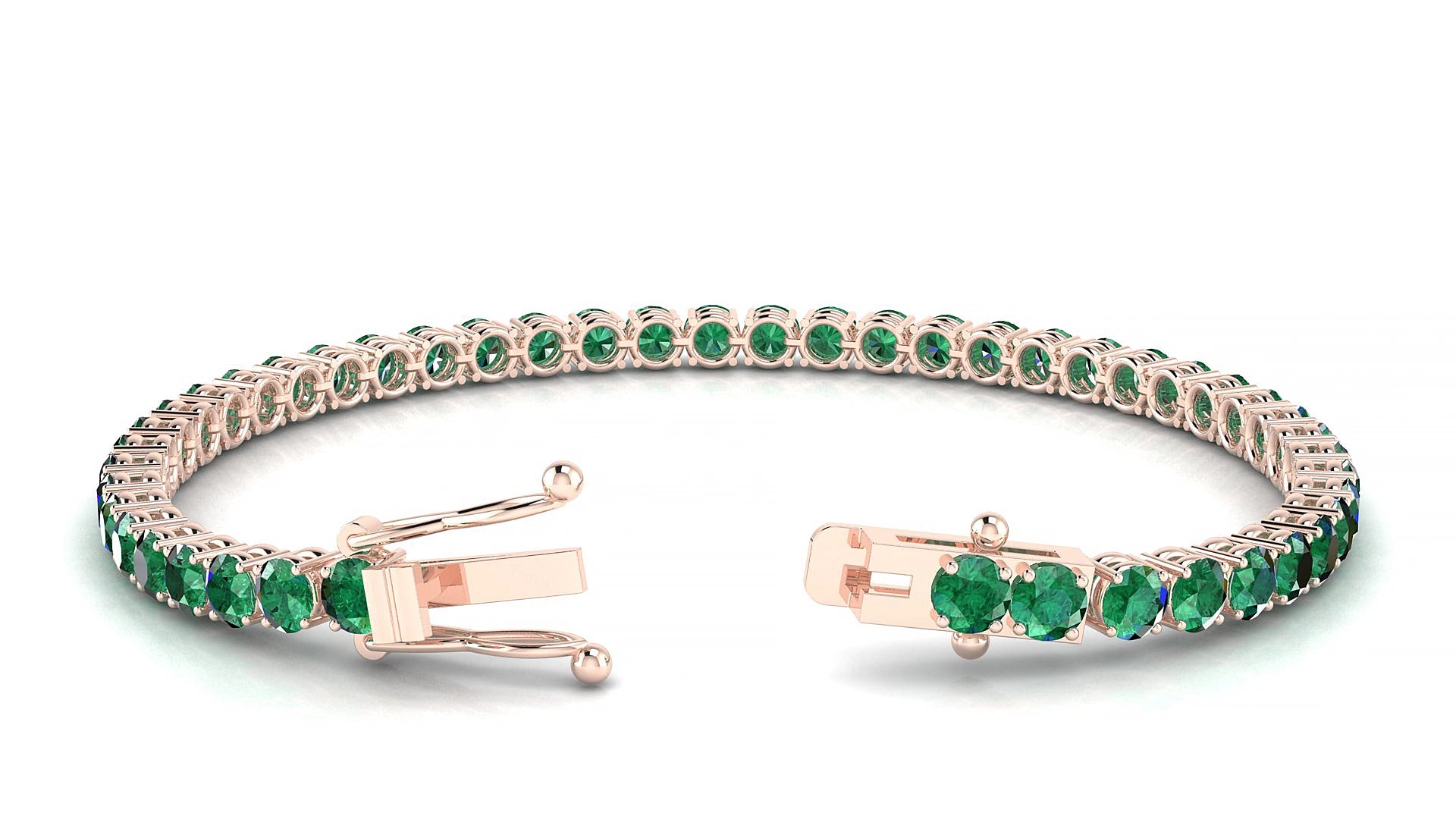 Capri | 18k Rose Gold 3.4 mm Round Natural Emerald 20 cm Tennis Bracelet