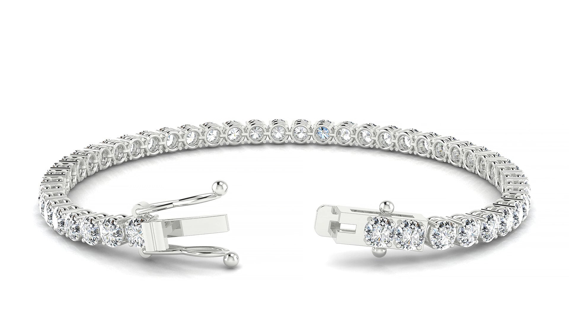 Capri | 18k White Gold 3.4 mm Round Natural Diamond 19 cm Tennis Bracelet