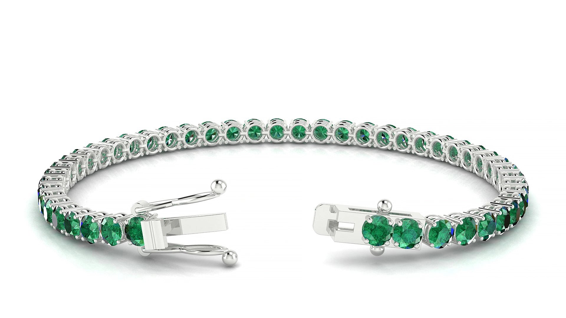 Capri | 18k White Gold 3.4 mm Round Natural Emerald 18 cm Tennis Bracelet