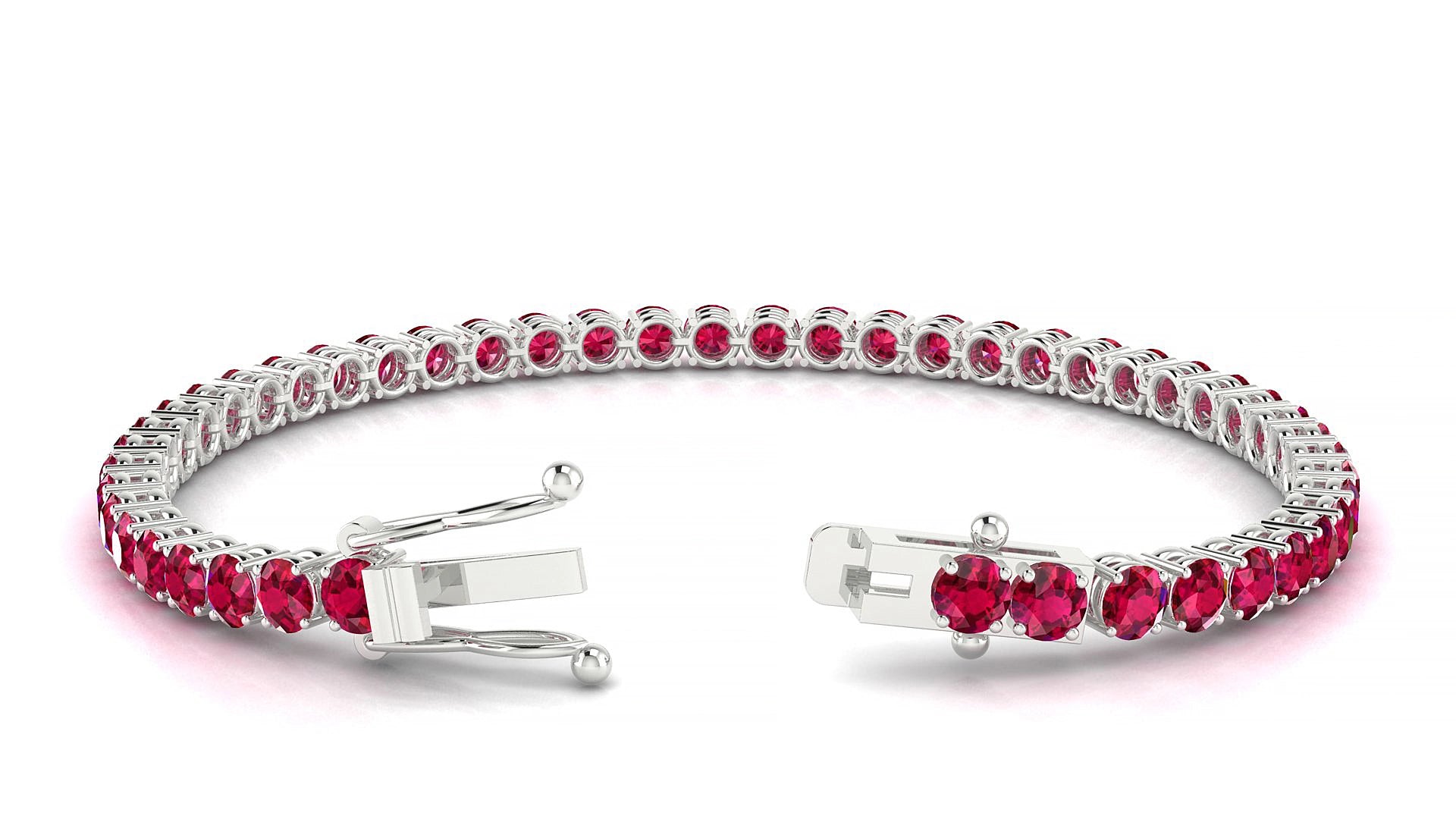 Capri | 18k White Gold 3.4 mm Round Natural Ruby 15 cm Tennis Bracelet