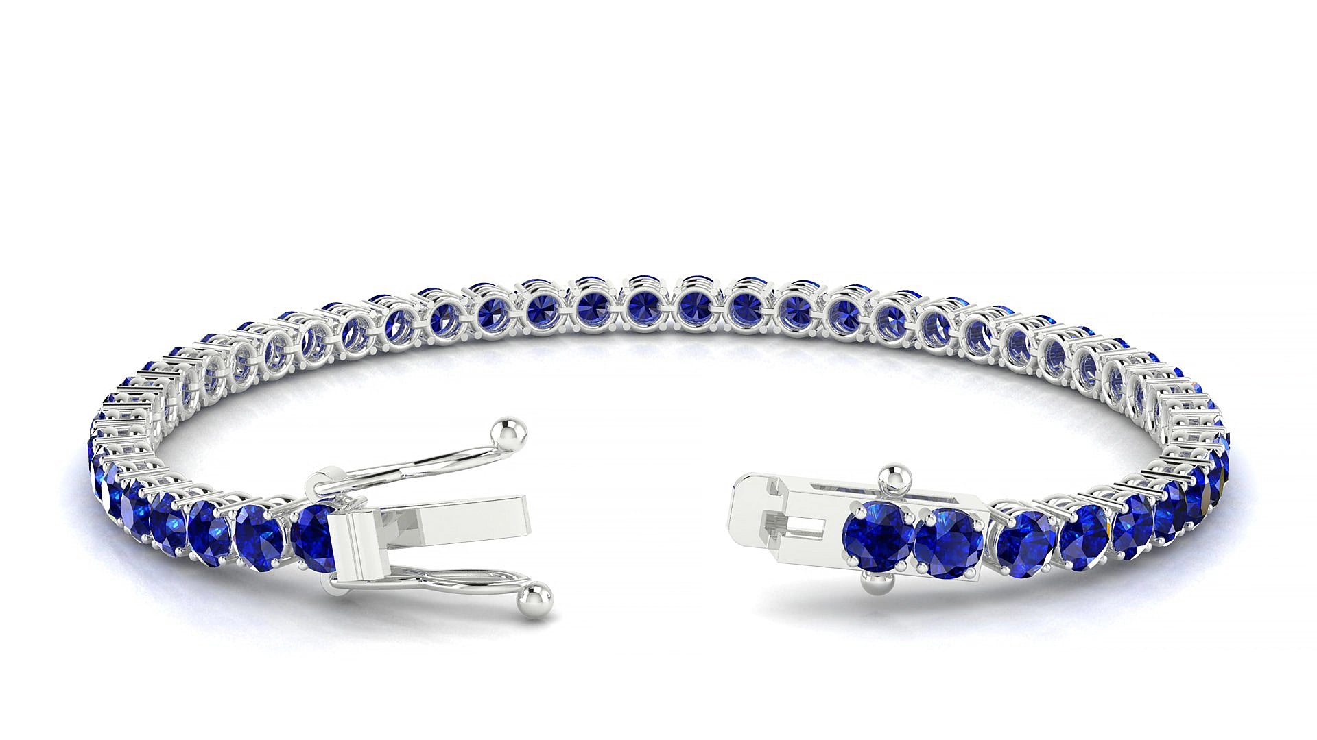 Capri | 18k White Gold 3.4 mm Round Natural Sapphire 15 cm Tennis Bracelet