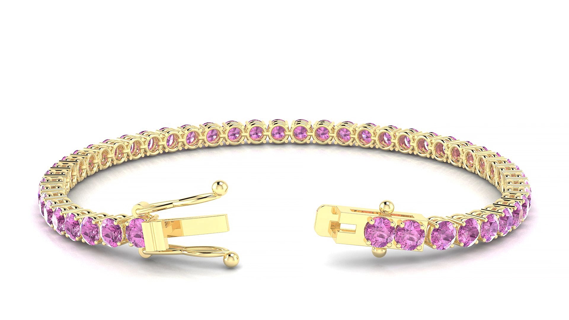 Capri | 18k Yellow Gold 3.4 mm Round Natural Pink Sapphire 17 cm Tennis Bracelet