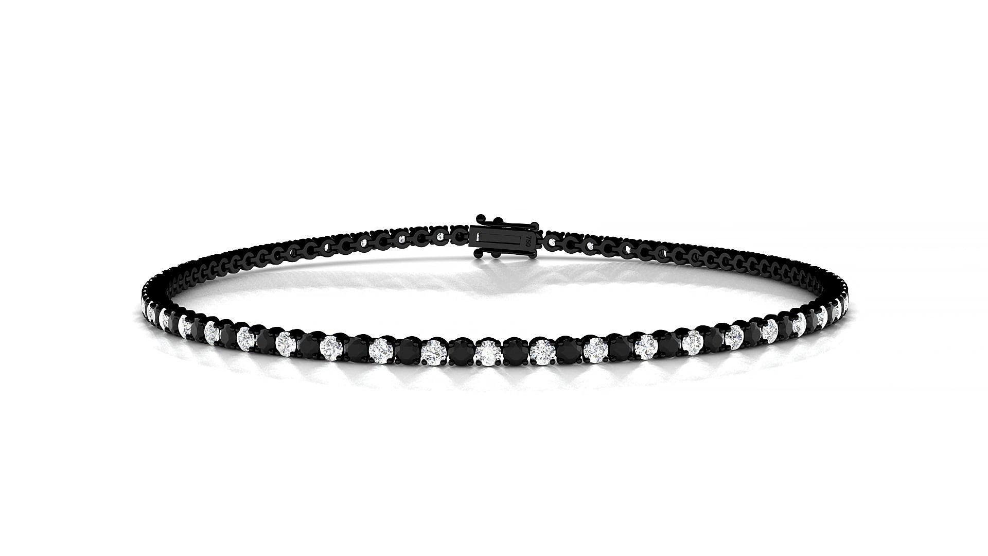 Firenze 1-1 | 18k Black Gold 1.7 mm Round Natural Black Diamond & Diamond 15 cm Tennis Bracelet