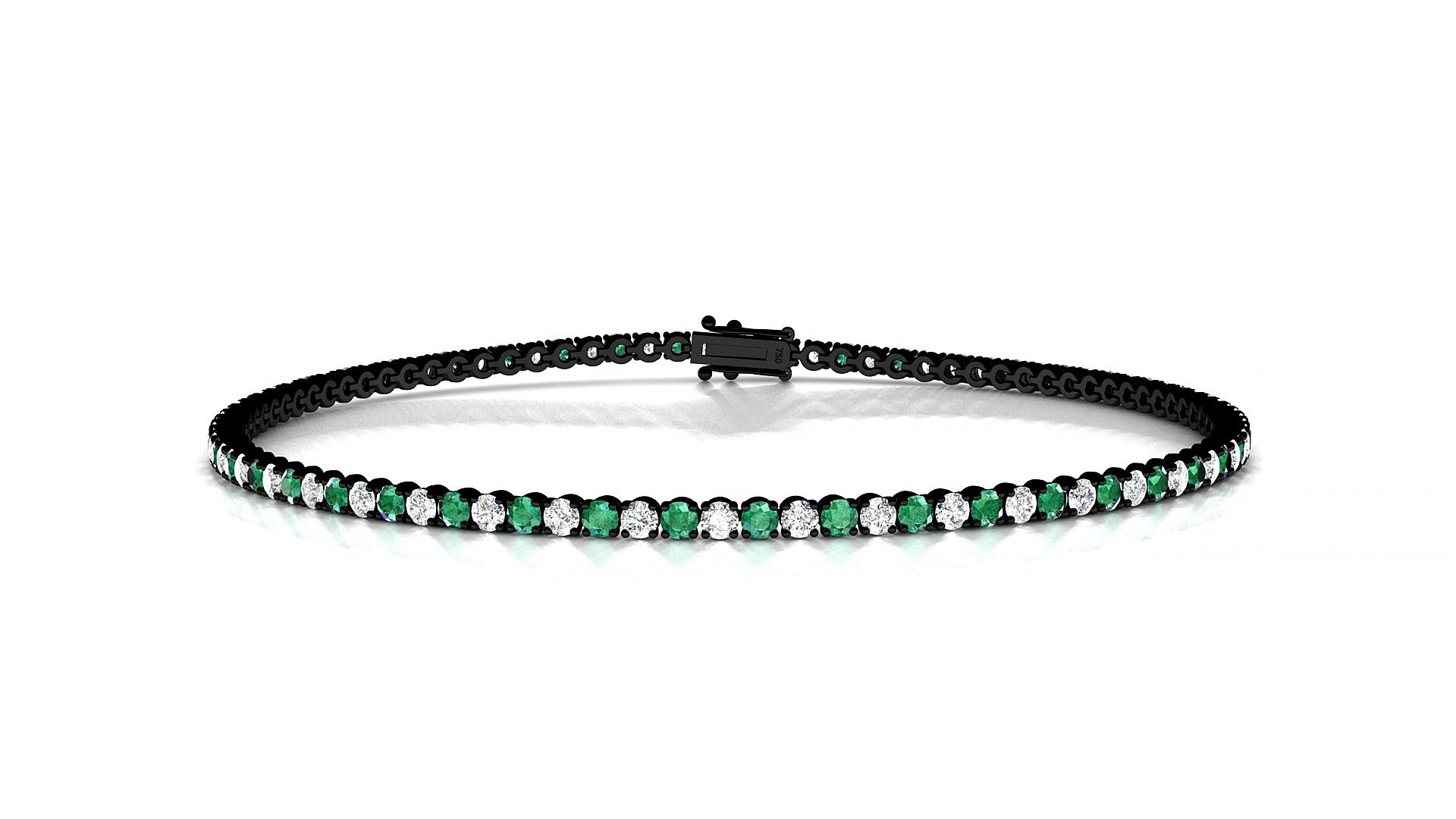 Firenze 1-1 | 18k Black Gold 1.7 mm Round Natural Emerald & Diamond 15 cm Tennis Bracelet