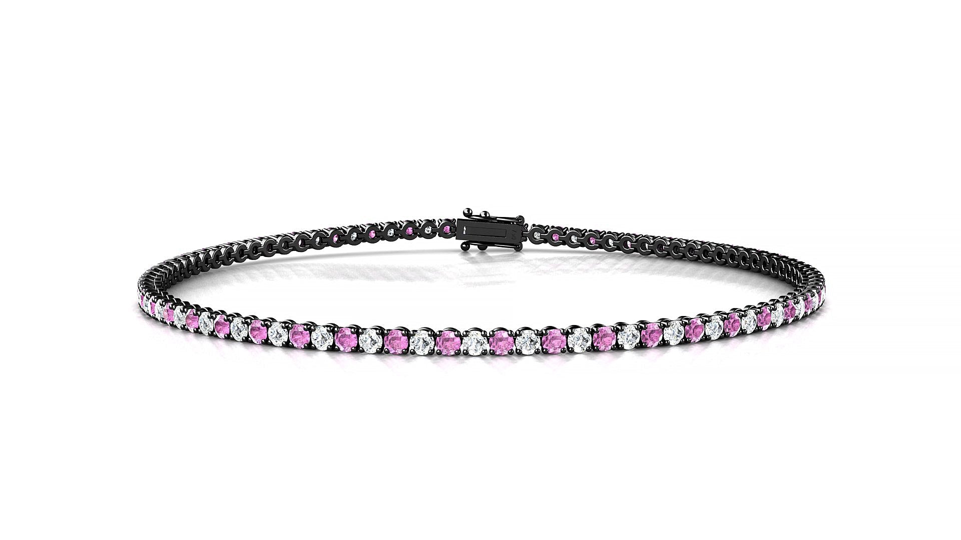 Firenze 1-1 | 18k Black Gold 1.7 mm Round Natural Pink Sapphire & Diamond Tennis Bracelet
