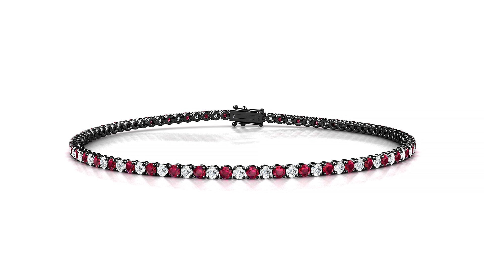 Firenze 1-1 | 18k Black Gold 1.7 mm Round Natural Ruby & Diamond Tennis Bracelet