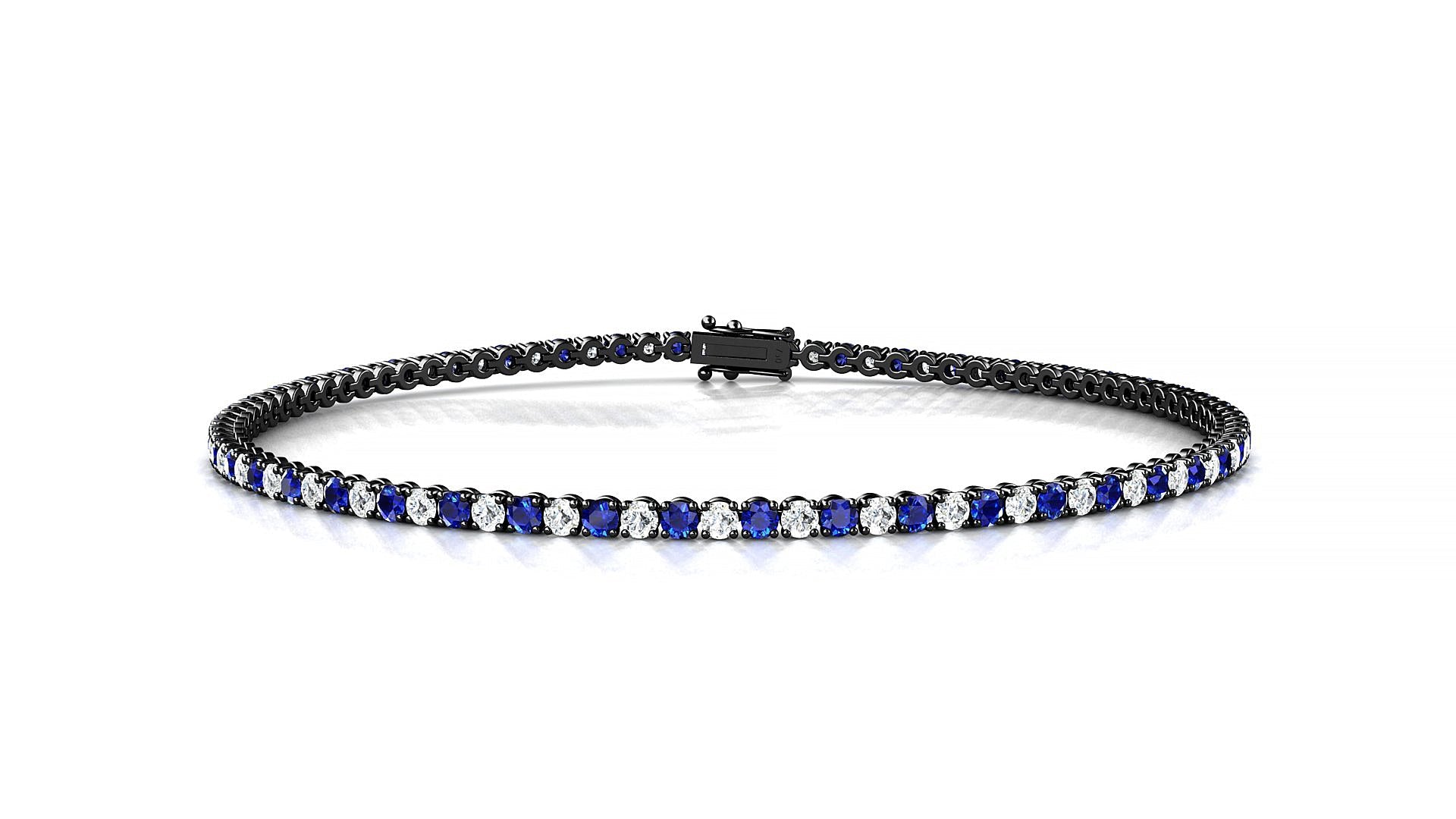 Firenze 1-1 | 18k Black Gold 1.7 mm Round Natural Sapphire & Diamond Tennis Bracelet