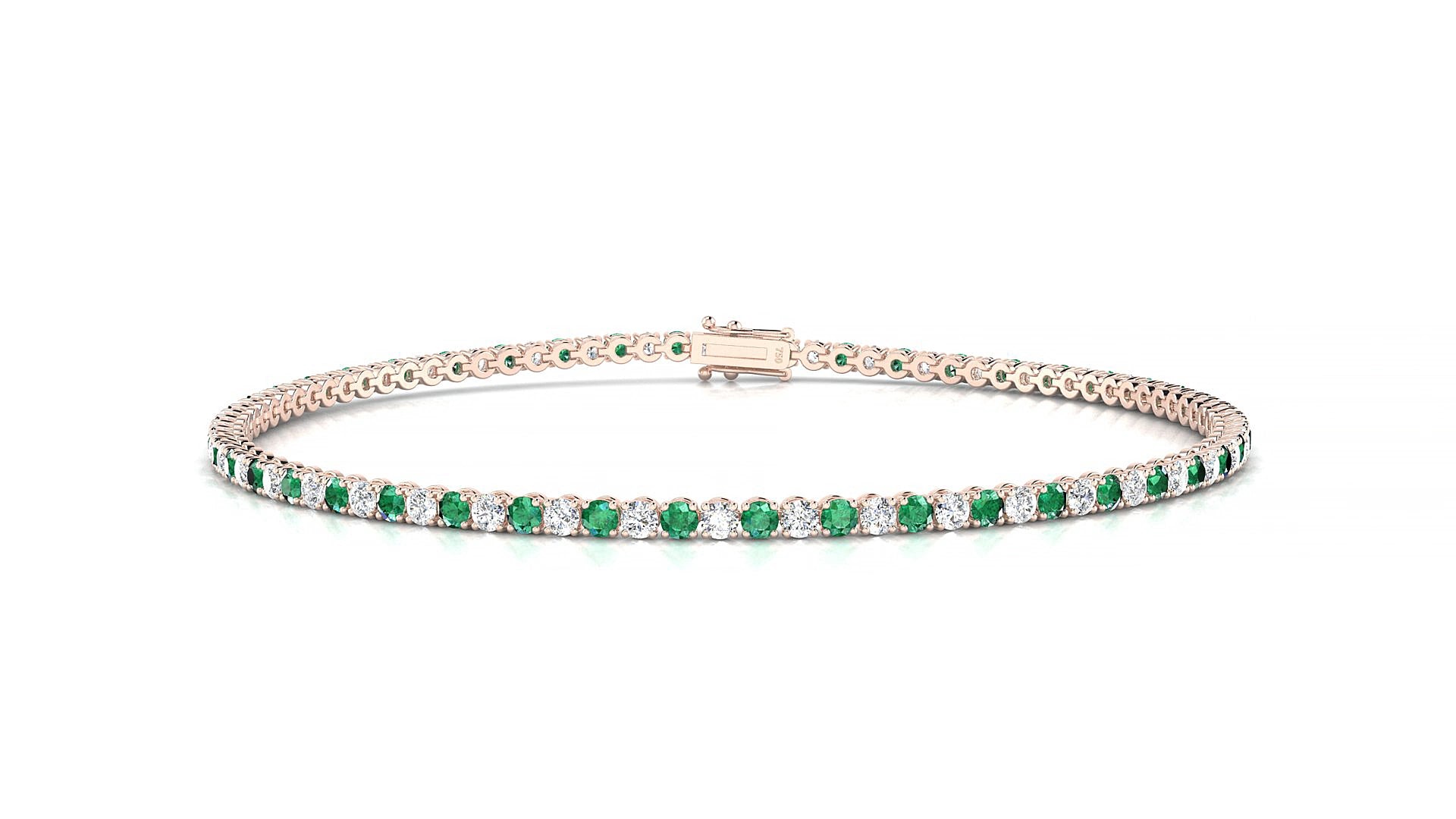 Firenze 1-1 | 18k Rose Gold 1.7 mm Round Natural Emerald & Diamond 18 cm Tennis Bracelet