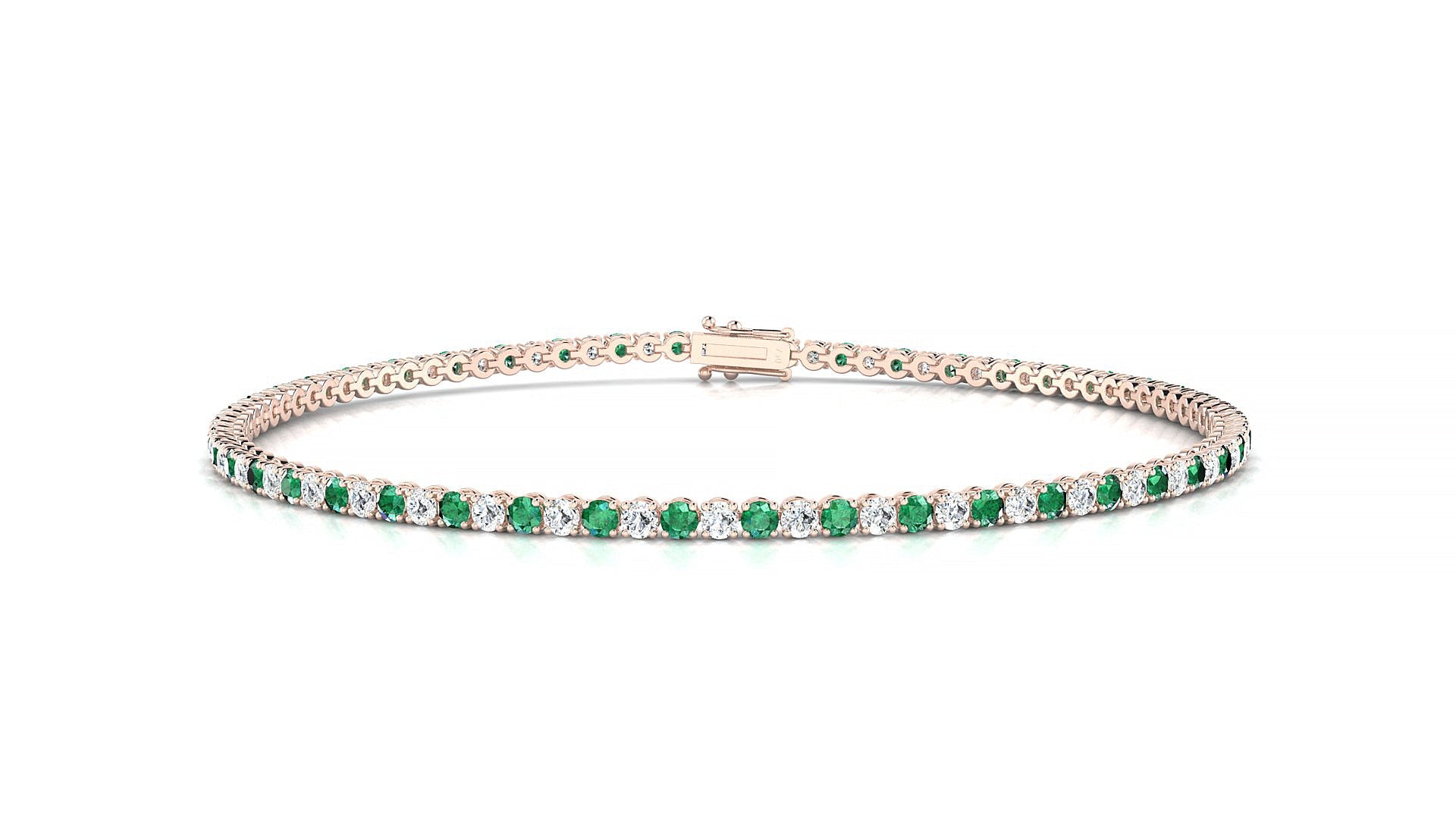 Firenze 1-1 | 18k Rose Gold 1.7 mm Round Natural Emerald & Diamond Tennis Bracelet