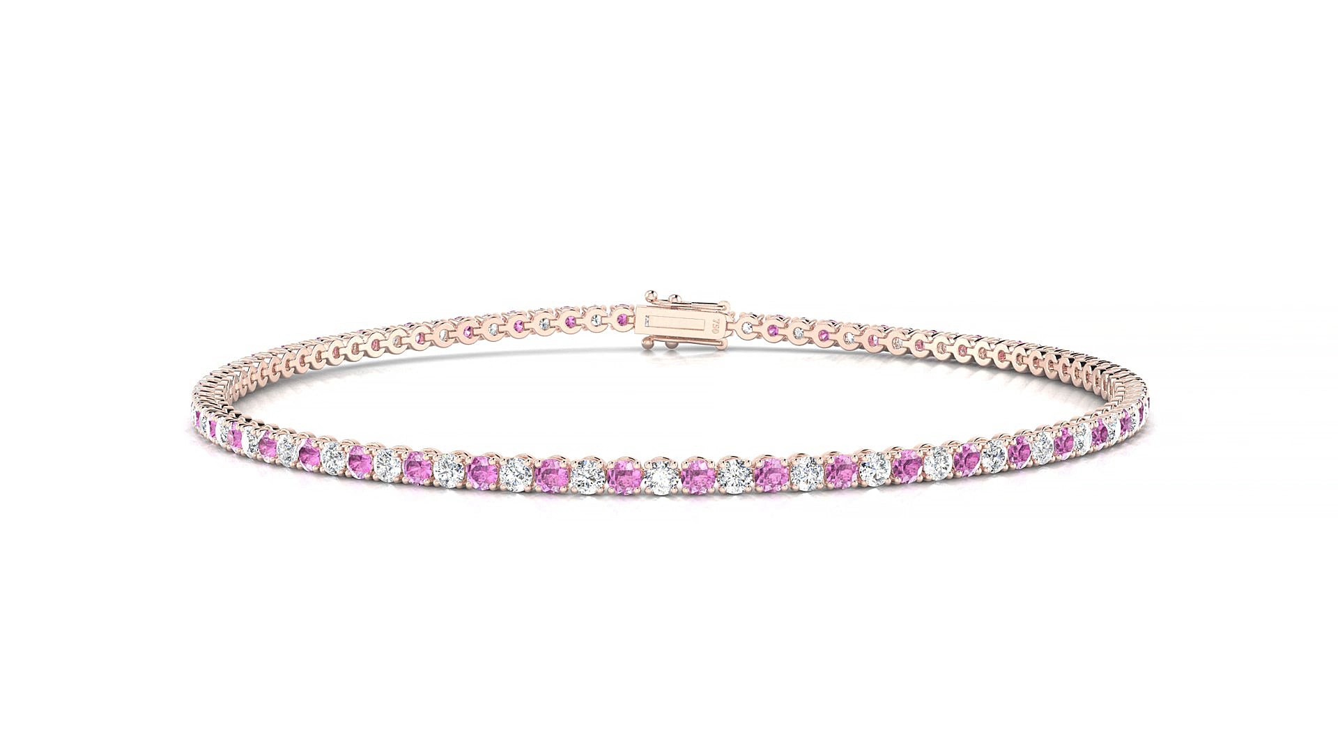 Firenze 1-1 | 18k Rose Gold 1.7 mm Round Natural Pink Sapphire & Diamond 17 cm Tennis Bracelet