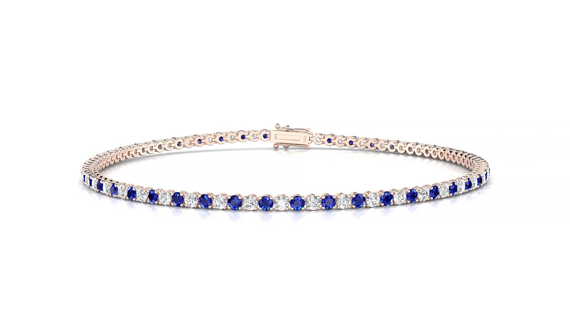 Firenze 1-1 | 18k Rose Gold 1.7 mm Round Natural Sapphire & Diamond 16 cm Tennis Bracelet