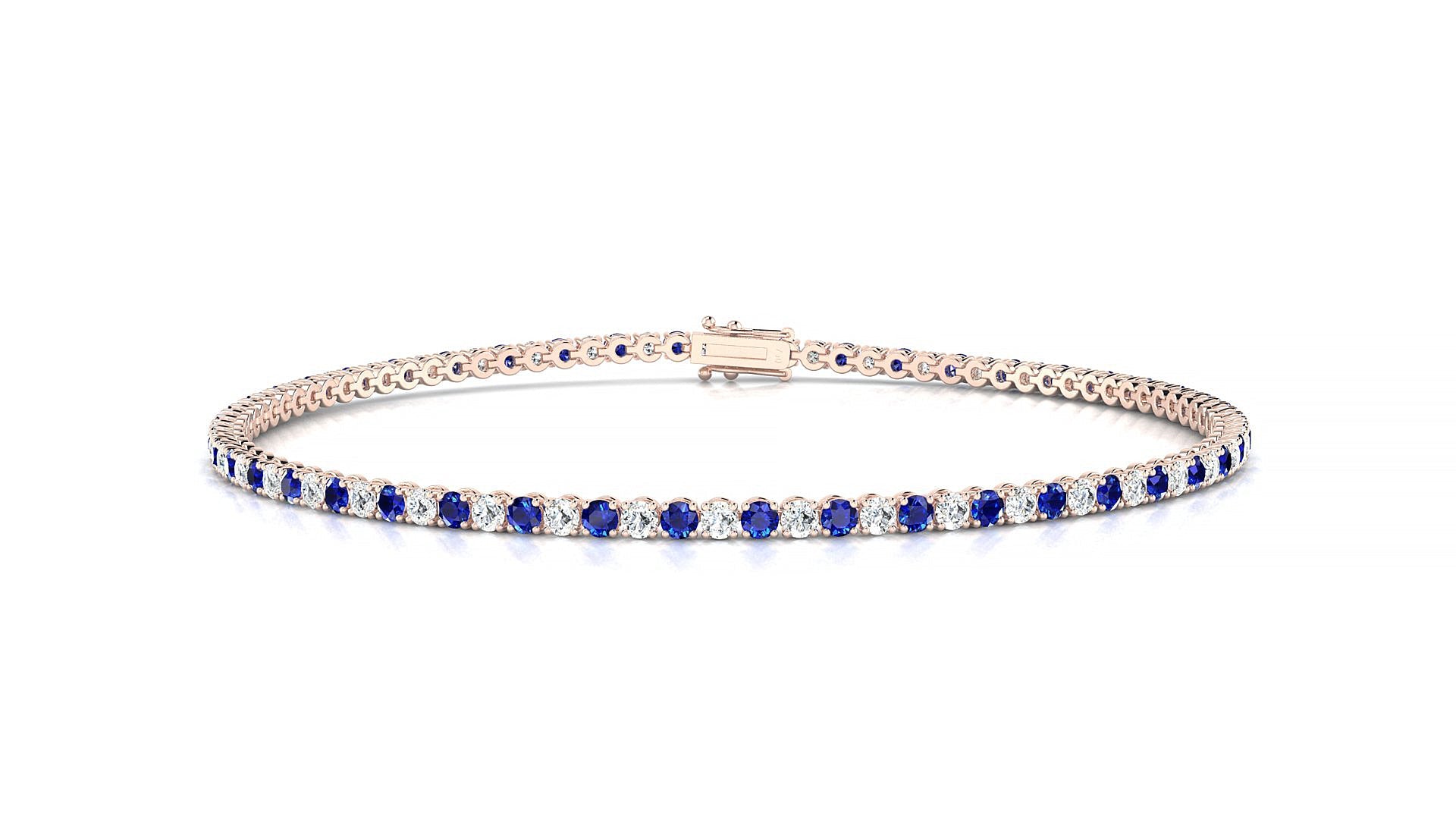 Firenze 1-1 | 18k Rose Gold 1.7 mm Round Natural Sapphire & Diamond Tennis Bracelet