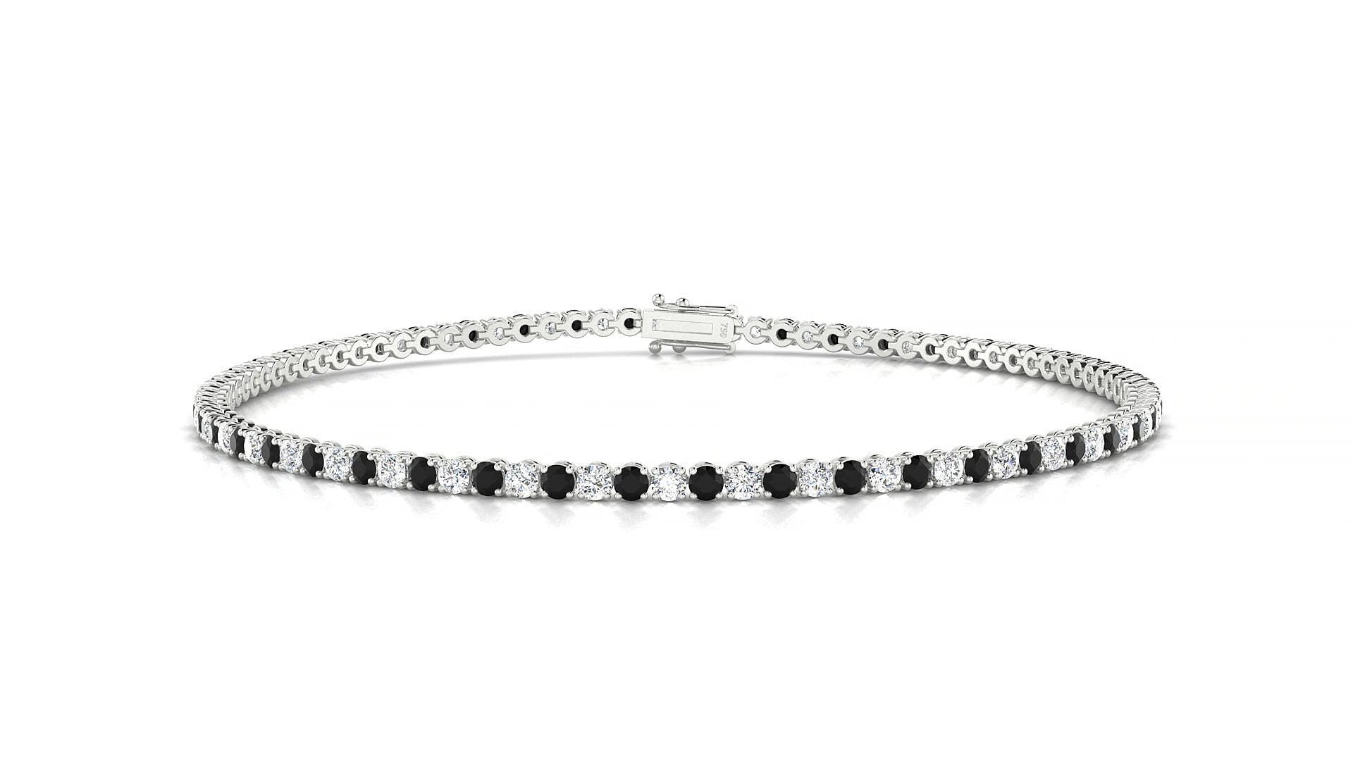 Firenze 1-1 | 18k White Gold 1.7 mm Round Natural Black Diamond & Diamond 16 cm Tennis Bracelet