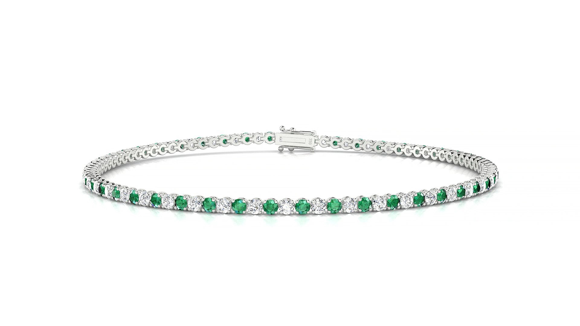 Firenze 1-1 | 18k White Gold 1.7 mm Round Natural Emerald & Diamond 18 cm Tennis Bracelet