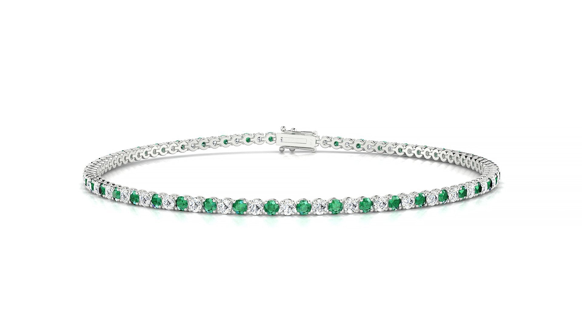 Firenze 1-1 | 18k White Gold 1.7 mm Round Natural Emerald & Diamond Tennis Bracelet