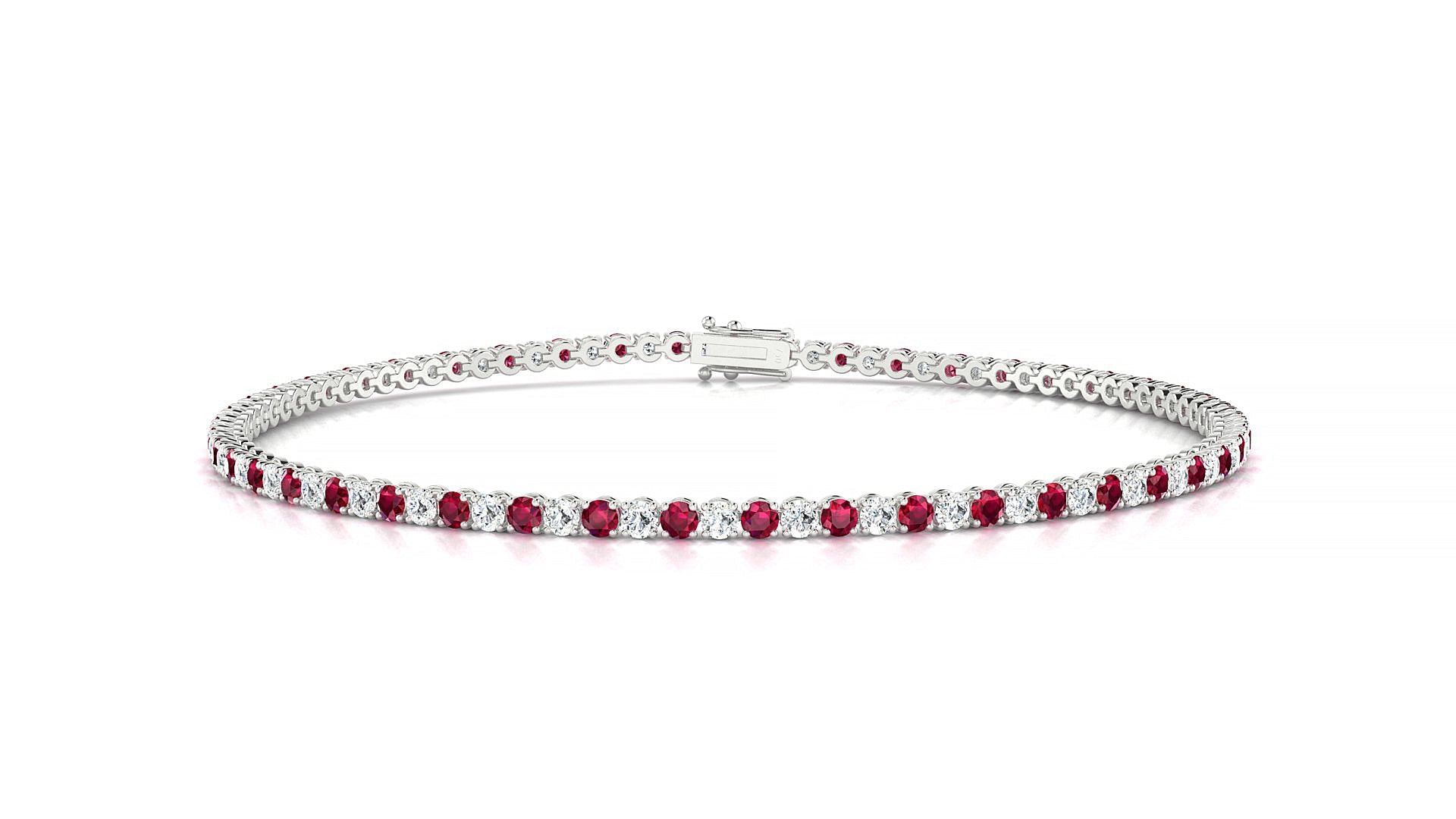 Firenze 1-1 | 18k White Gold 1.7 mm Round Natural Ruby & Diamond Tennis Bracelet