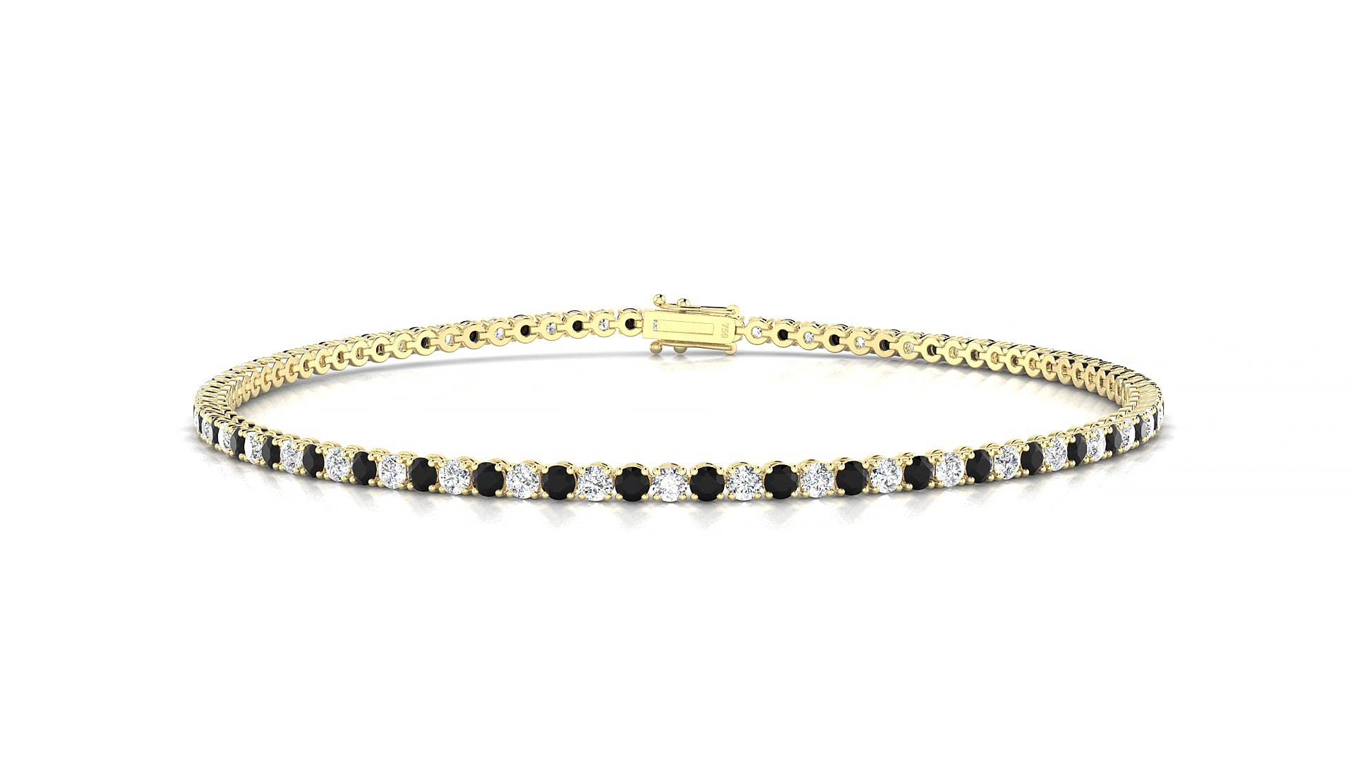 Firenze 1-1 | 18k Yellow Gold 1.7 mm Round Natural Black Diamond & Diamond 15 cm Tennis Bracelet