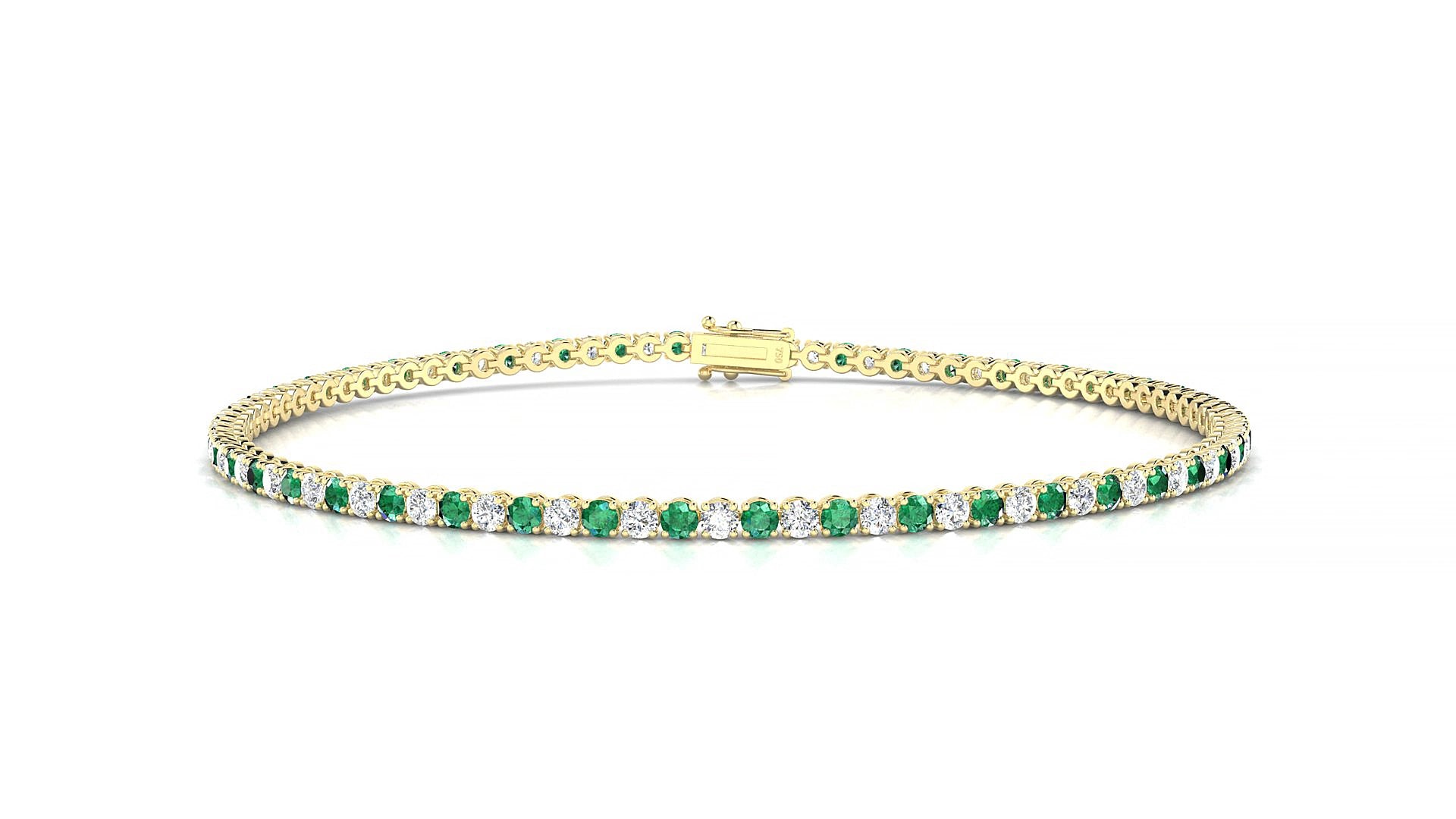 Firenze 1-1 | 18k Yellow Gold 1.7 mm Round Natural Emerald & Diamond 16 cm Tennis Bracelet