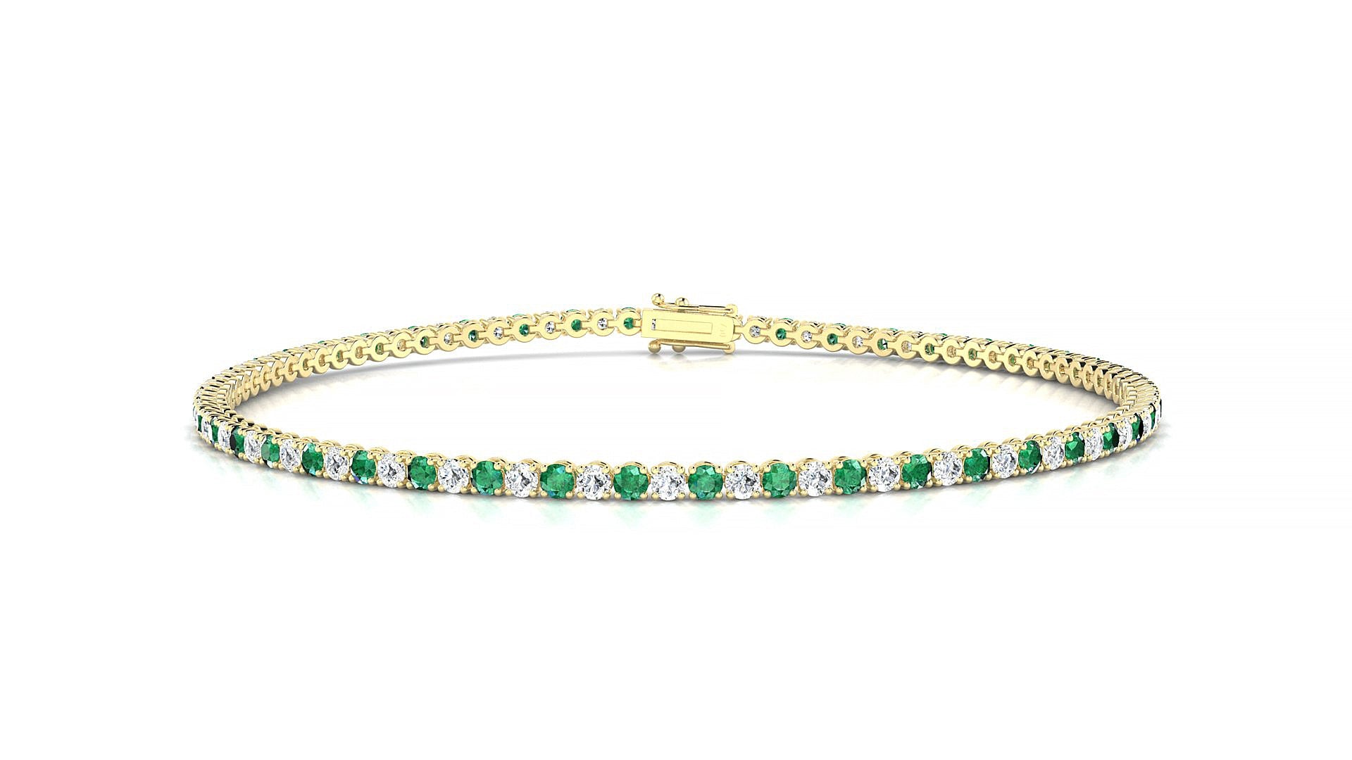 Firenze 1-1 | 18k Yellow Gold 1.7 mm Round Natural Emerald & Diamond Tennis Bracelet
